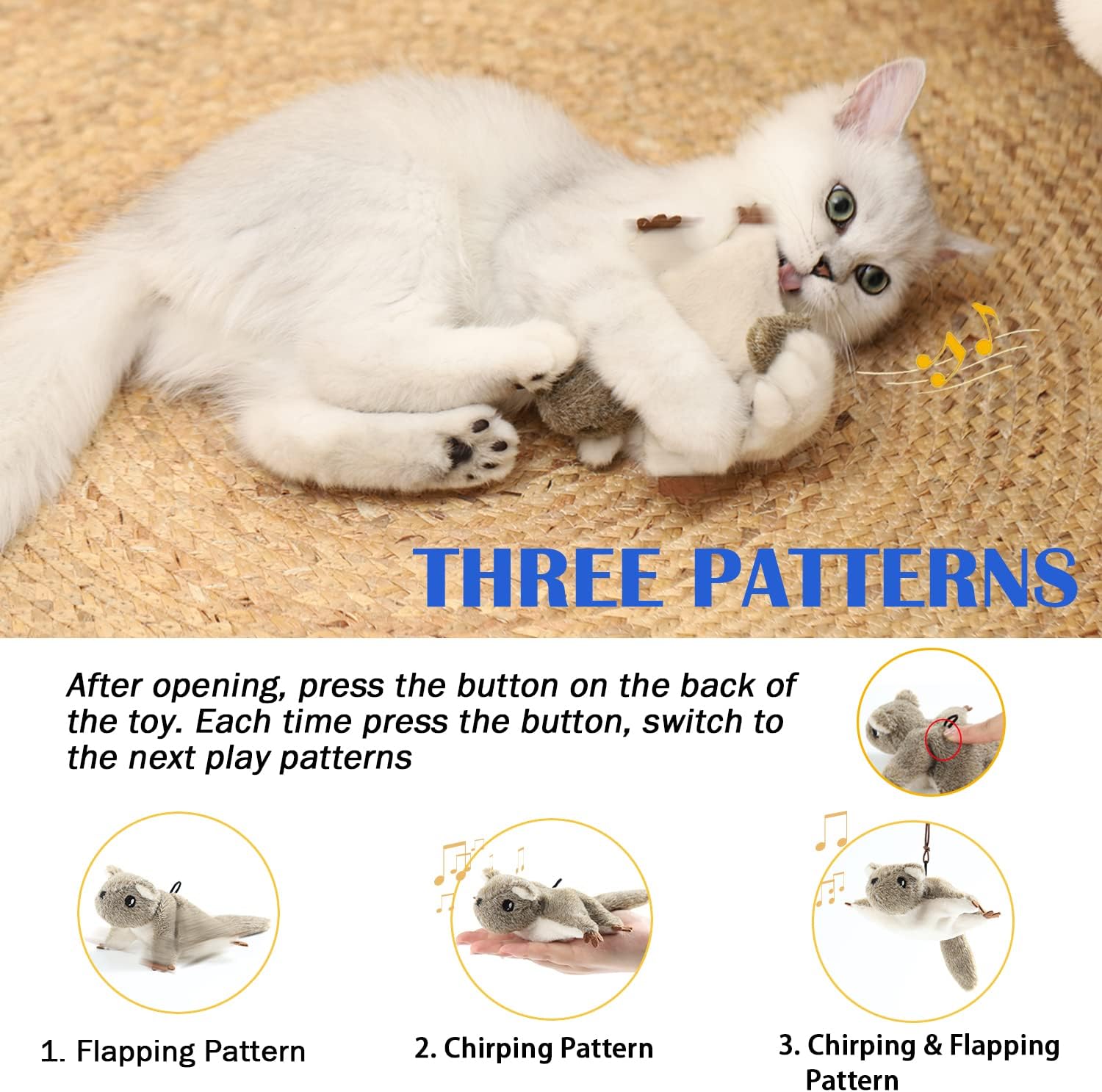 Juguetes para gatos, juguete interactivo automático para gatos de interior, juguete colgante chirriante de hierba gatera voladora, ardilla voladora,