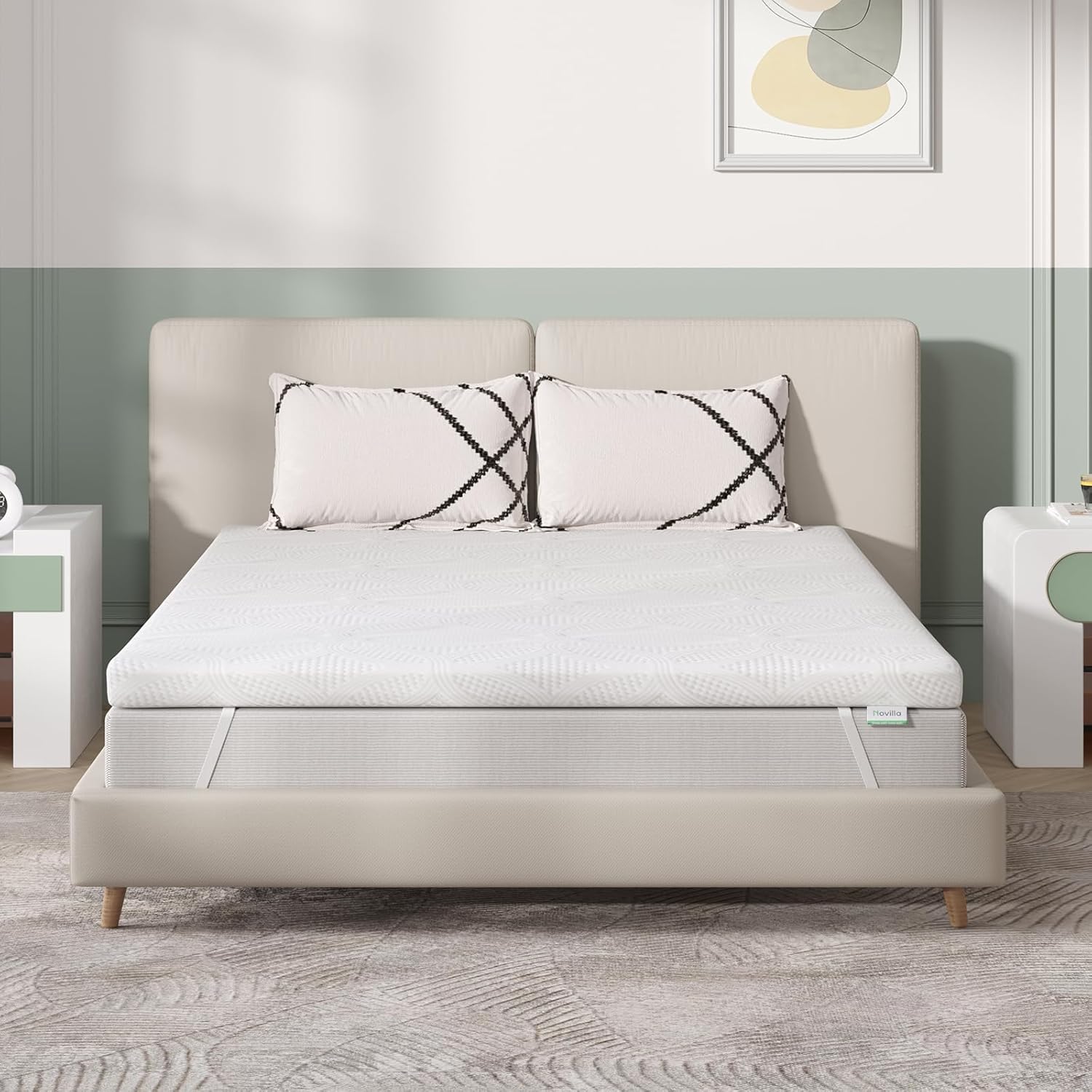 Novilla Cubrecolchón tamaño Queen de 2 pulgadas, cubrecolchón de espuma viscoelástica suave para un sueño cómodo y fresco, ventilado y agradable al