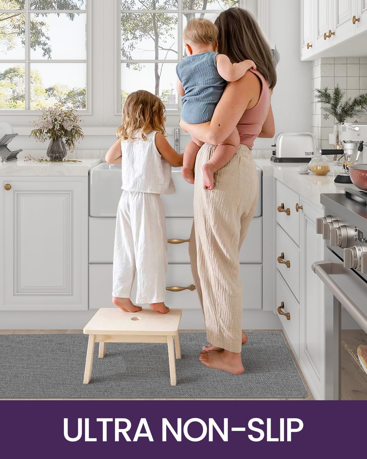 DEXI Juego de 2 alfombras y tapetes de cocina, delgados, antideslizantes, lavables, tapetes de cocina absorbentes para el piso, tapete cómodo para