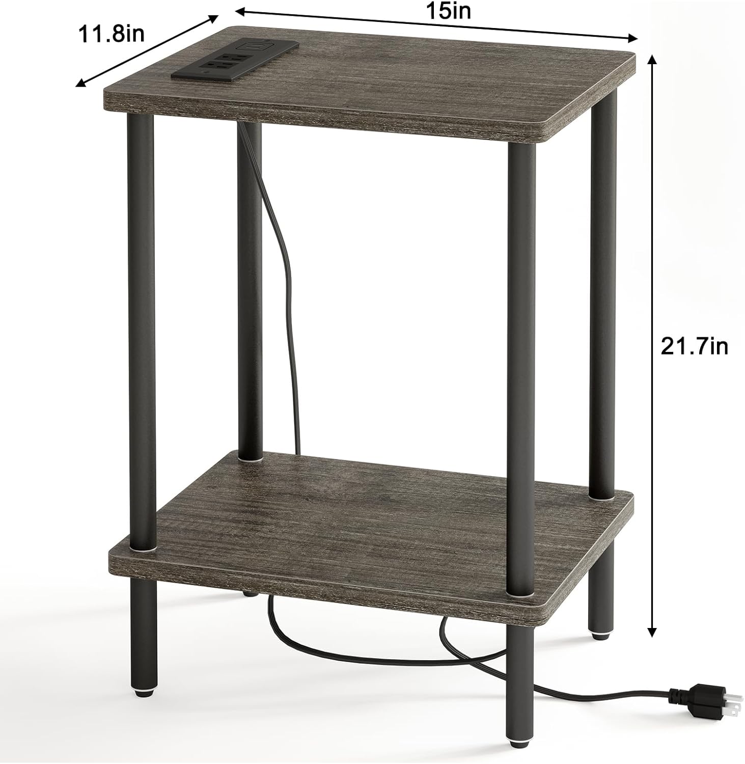 Fixwal Mesita de noche de 2 niveles con estación de carga, juego de 2, mesa auxiliar con puertos USB y tomas de corriente, mesa auxiliar para sala