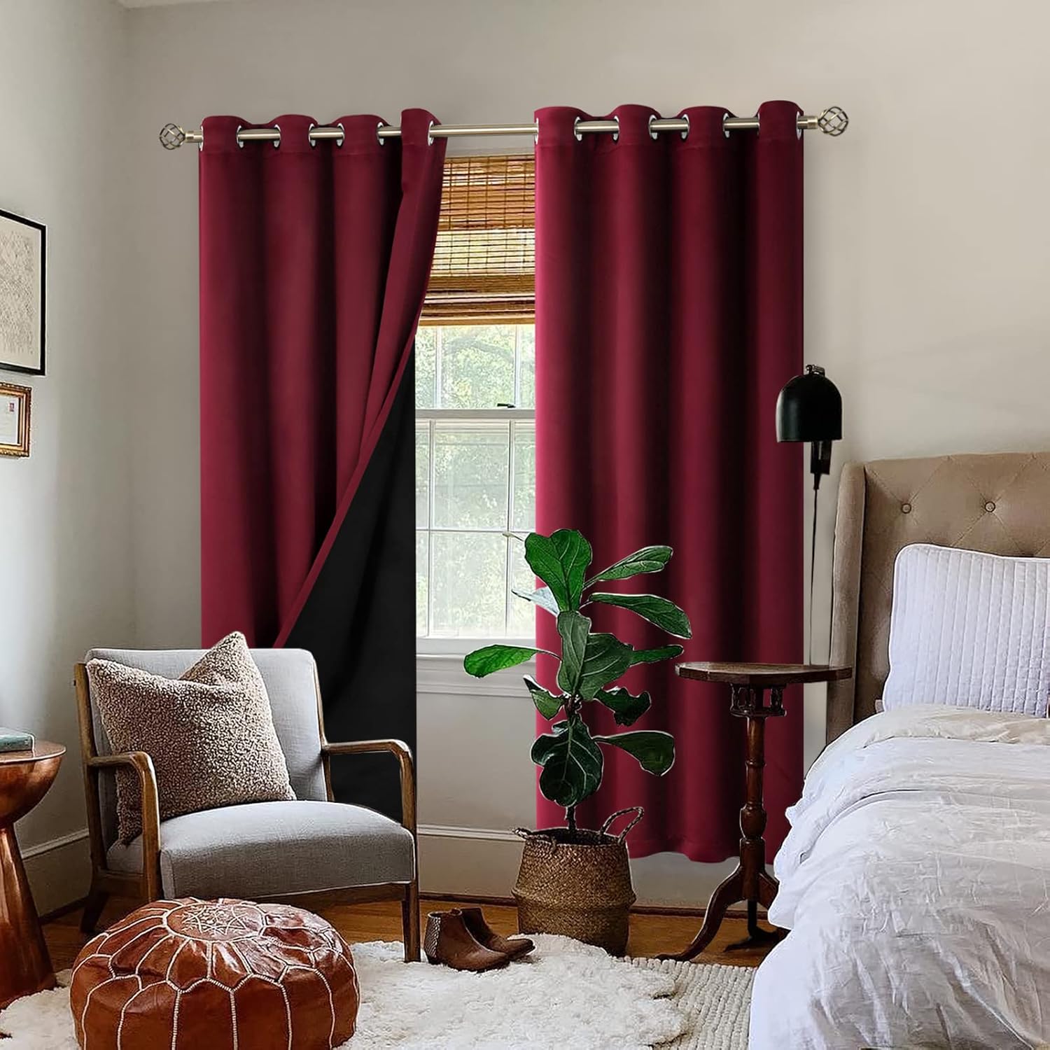 BGment – Cortinas con aislamiento térmico para habitación, 100% opacas, con forro negro, cortina de doble capa con ojales, reduce el ruido (52 x