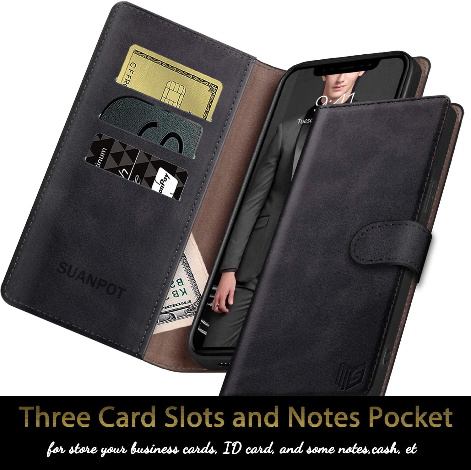 SUANPOT Funda tipo cartera de piel sintética con bloqueo RFID, para iPhone 78SE2SE 3rd 2022 de 4.7 pulgadas, con bloqueo RFID, tarjetero y
