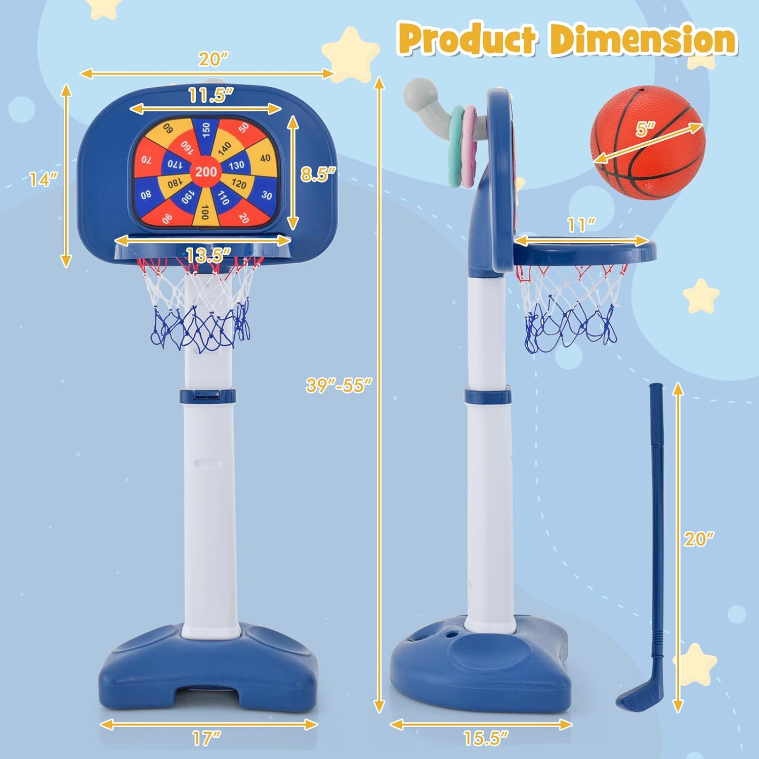 HONEY JOY Kids Basketball Hoop, Outdoor Indoor Mini Basketball Goal Toy Stand, Adjustable Height, Play Game Preschool Birthday Gift, Toddler