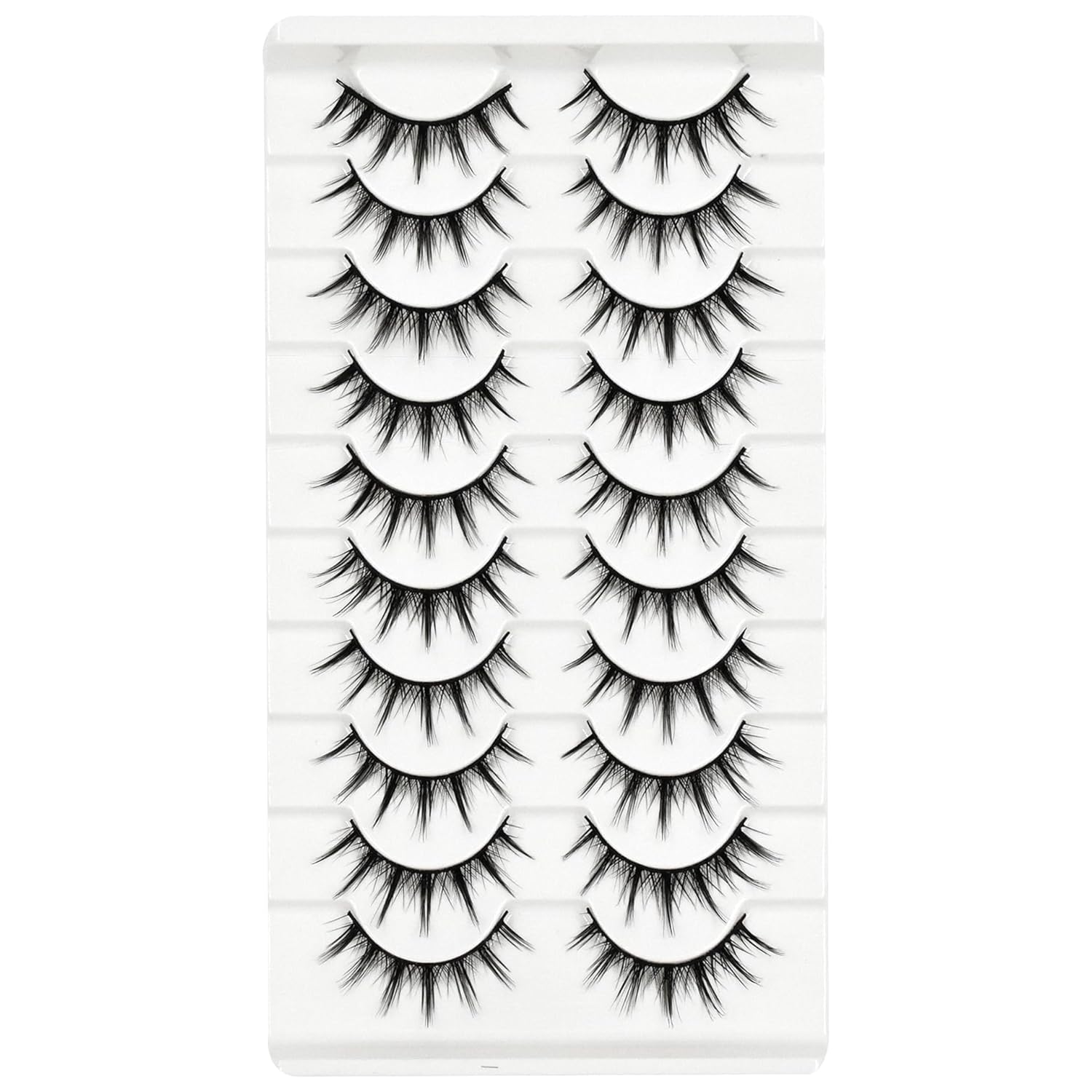 10 pares de pestañas de manga de aspecto natural de 0.631 pulgadas, estilo espigado, estilo japonés, anime cosplay, ojo de gato, extensión de