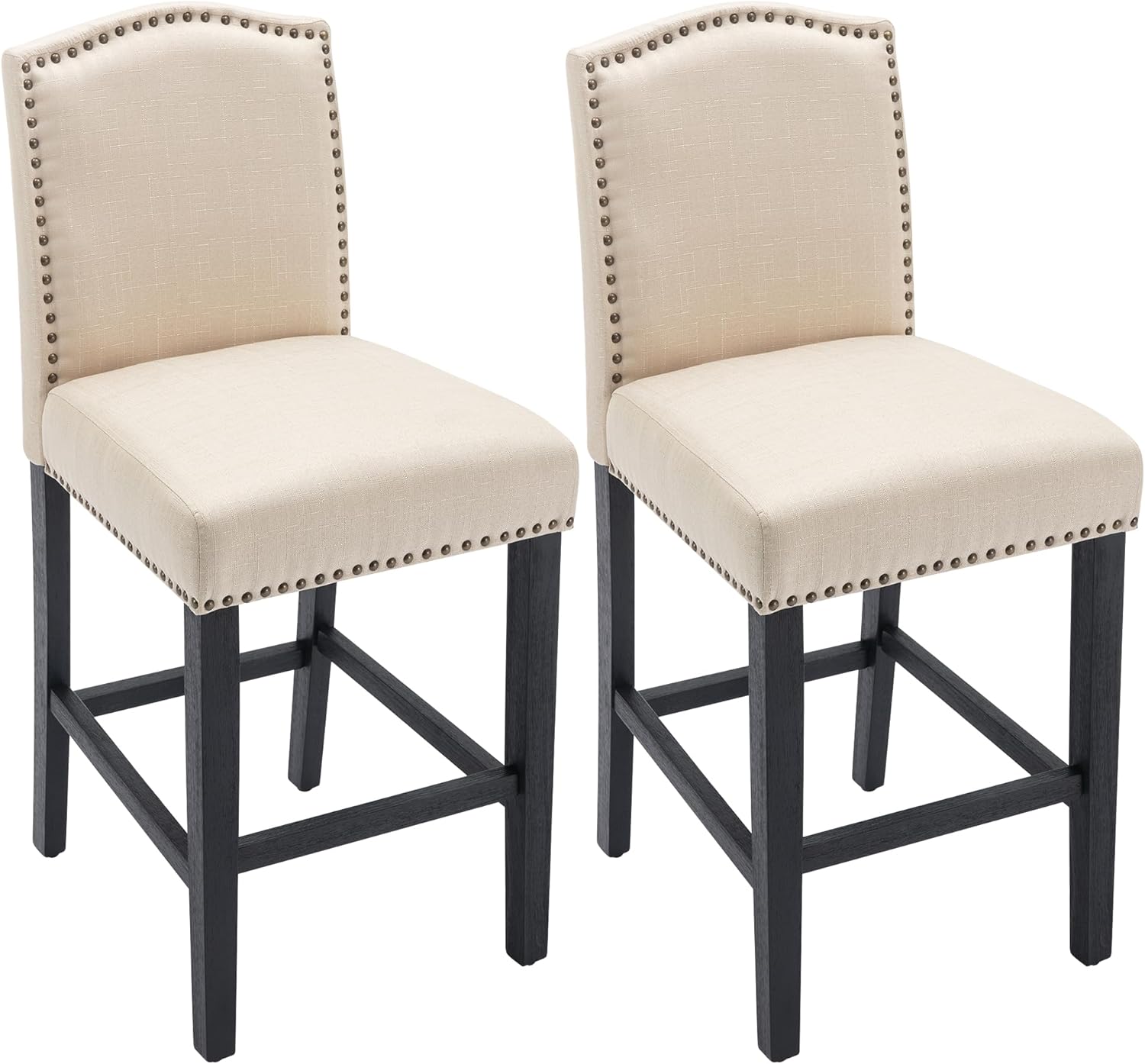Juego de 2 taburetes de bar, sillas de mostrador con ribete de remache, taburetes de bar tapizados para isla de cocina con acogedor asiento de 26