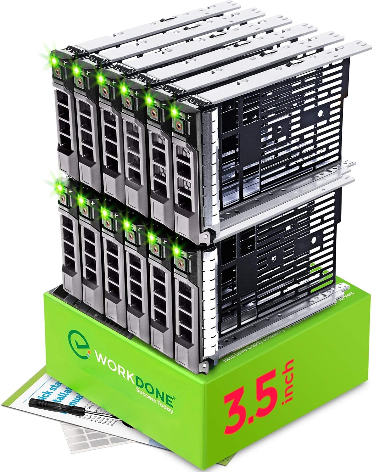 WORKDONE Paquete de 12 unidades  Organizador para discos duros de 3.5 pulgadas  Compatible con servidores Dell PowerEdge seleccionados de 11 a 13