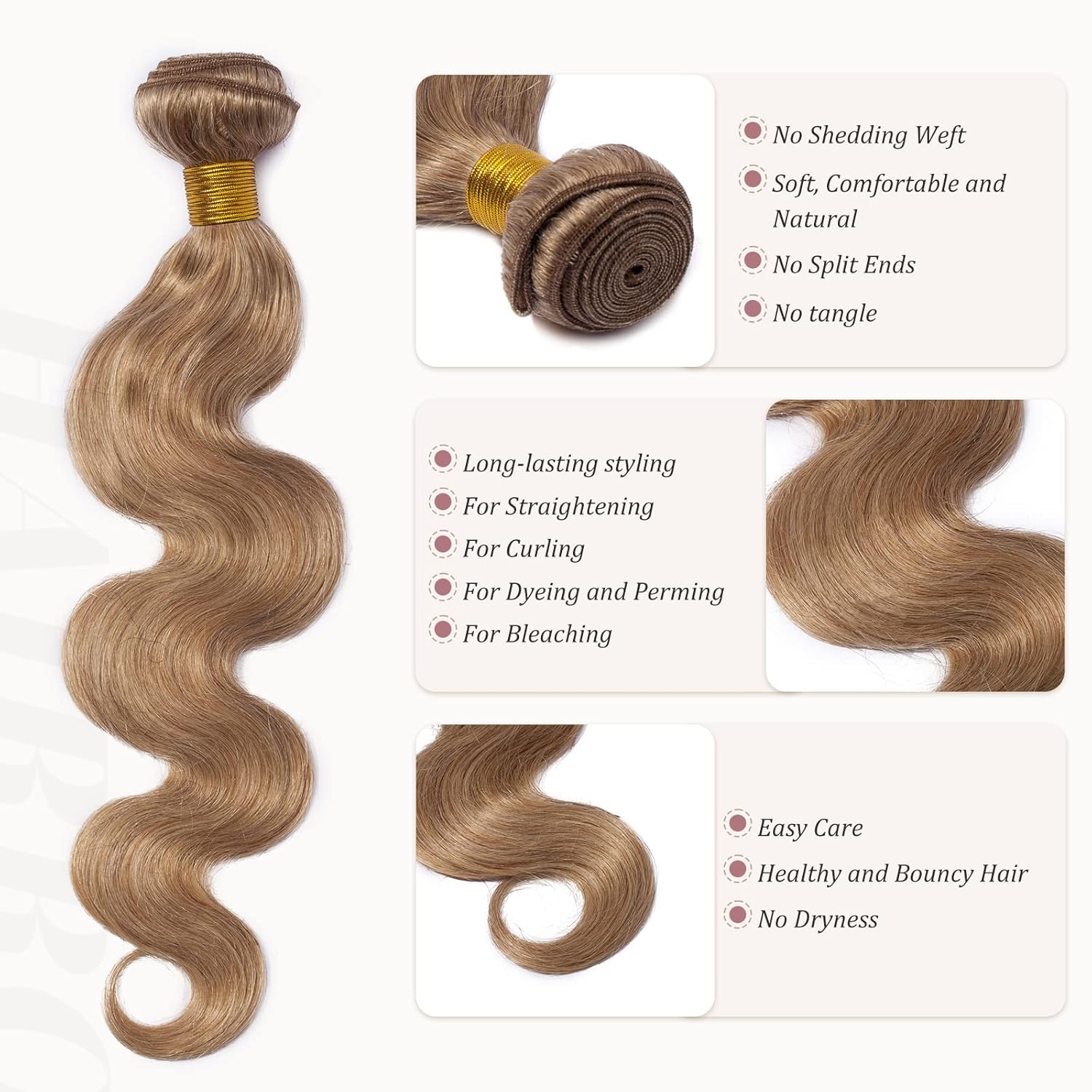 Hairro Extensiones de cabello humano de plumón individual de 20 pulgadas, rubio oscuro