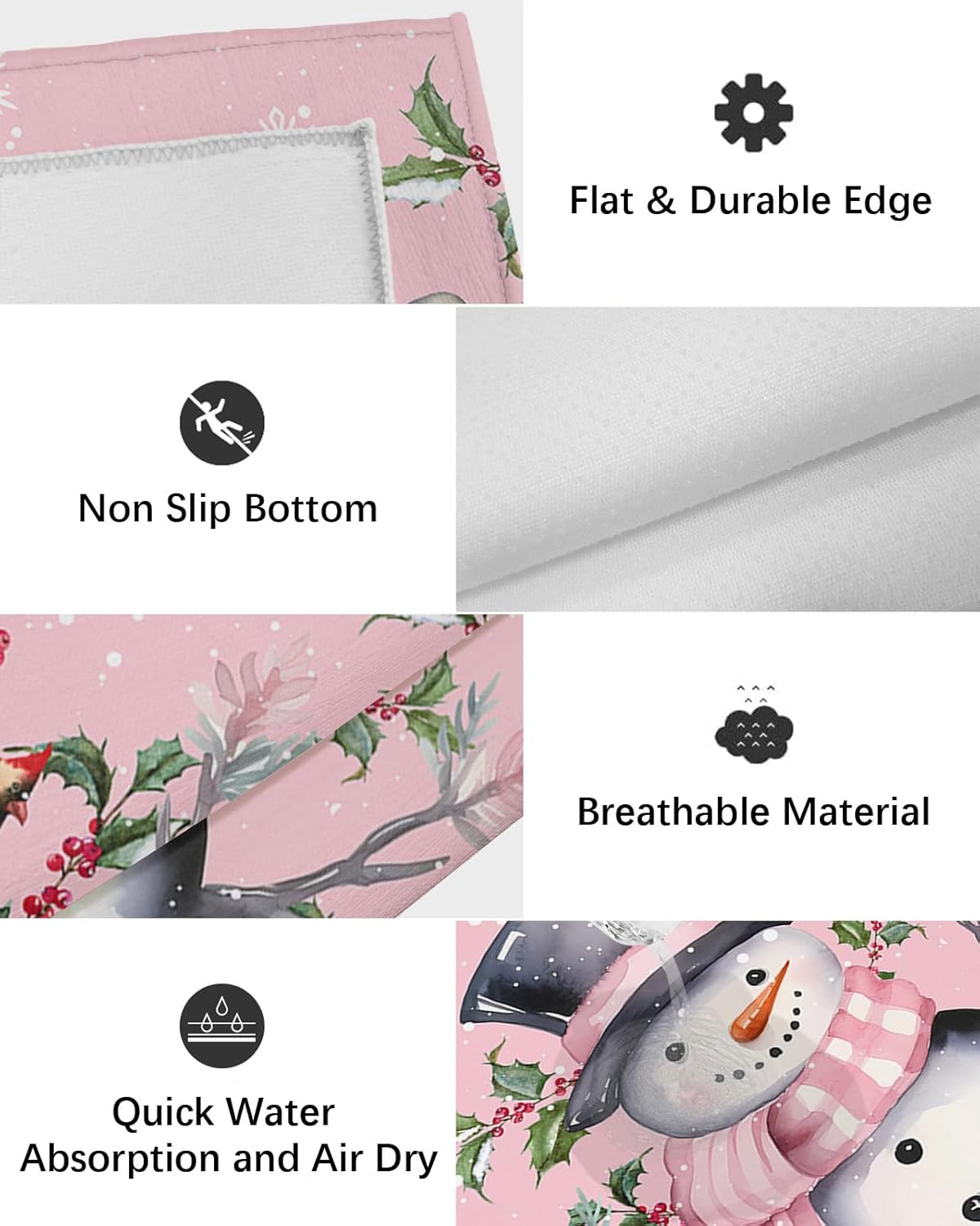 Outdoor Rug Carpet Waterproof 6×9 ft Area Rug, Pink Christmas Poinsettia Flower Berries Snowflake Large Floor Mat for Patio Balcony Living Room