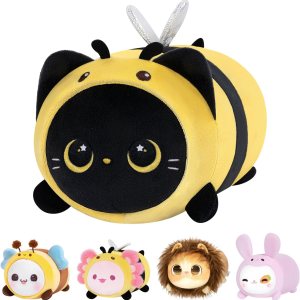 Bonita almohada de felpa de abeja de gato negro, peluche Kawaii de abeja de gato, peluche de gatito con disfraz de abeja de abeja, regalos suaves Bonita almohada de felpa de abeja de gato negro, peluche Kawaii de abeja de gato, peluche de gatito con disfraz de abeja de abeja, regalos suaves