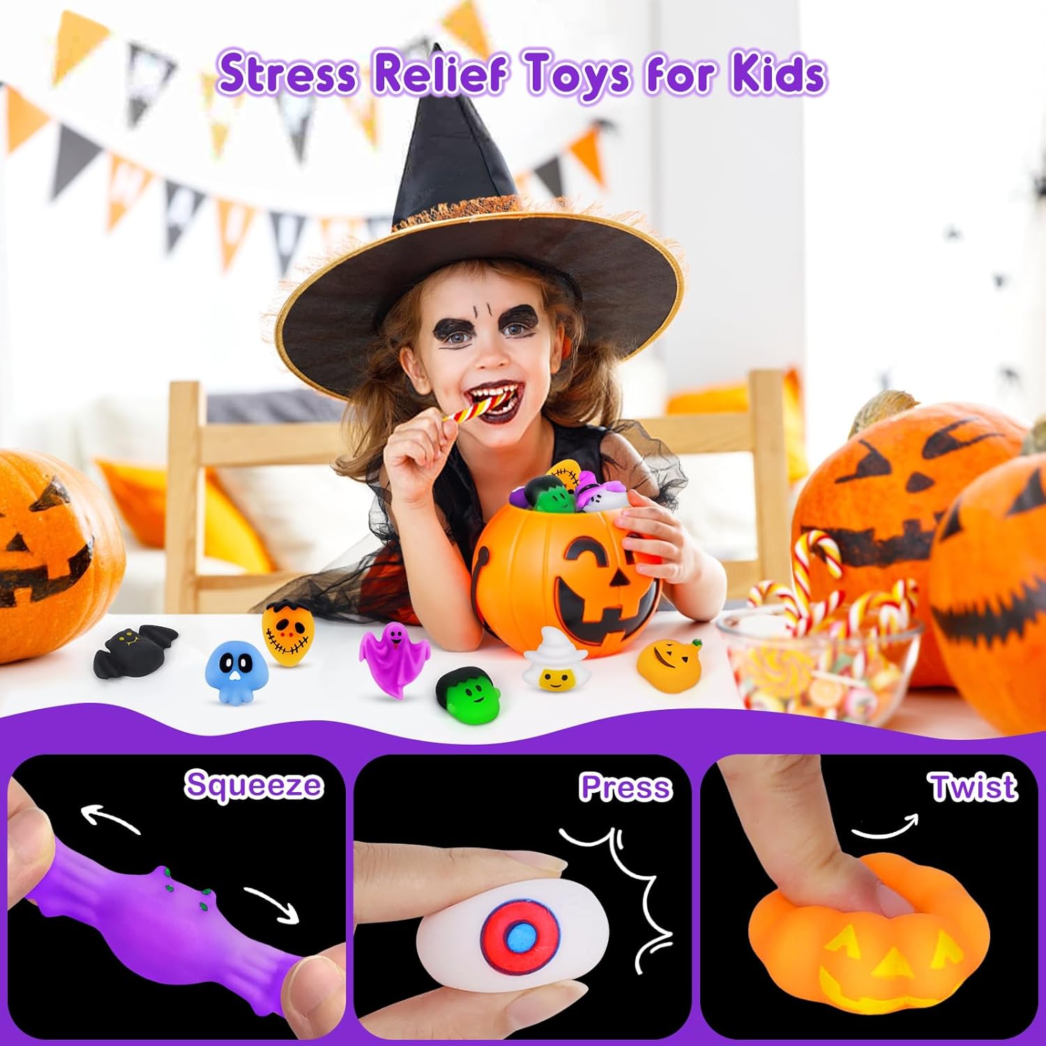 NPET 36 piezas de juguete Mochi Squishies de Halloween, juguetes esponjosos de Halloween
