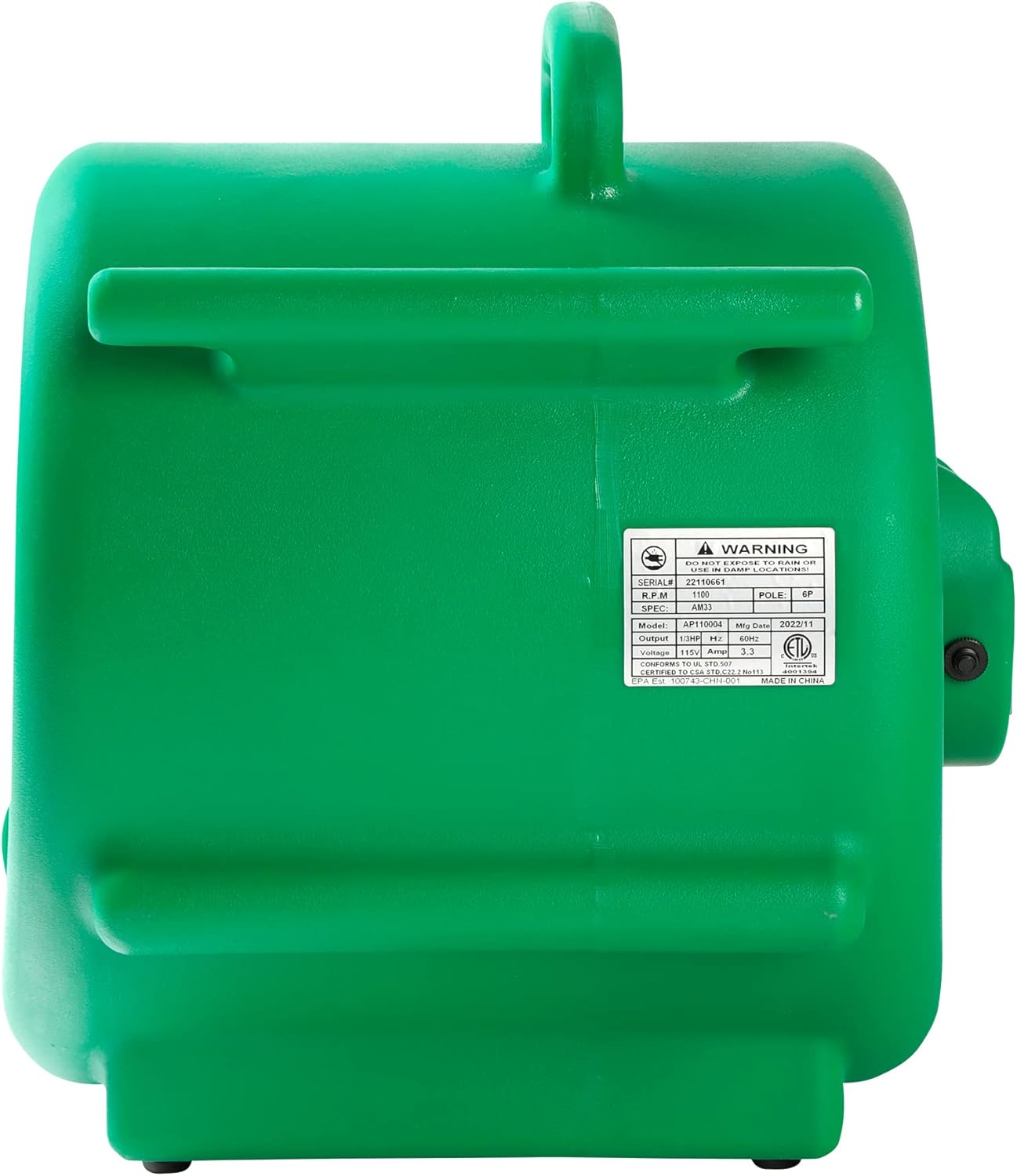 Mounto Ventilador de secado de suelo Air Mover de 13hp de 2000 cfm, motor de aire de 3 velocidades con salida GFCI doble, cable de alimentación de
