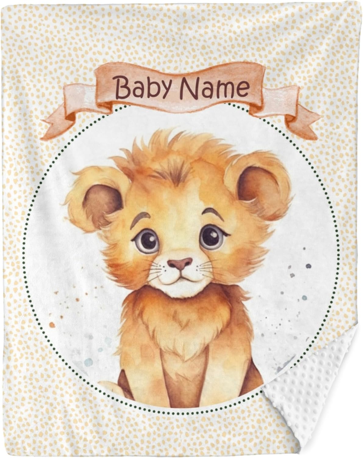 Manta de bebé personalizada de león con nombre, doble capa, manta de felpa suave Minky con respaldo de puntos, manta de recepción de cuna
