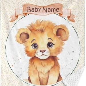 Manta de bebé personalizada de león con nombre, doble capa, manta de felpa suave Minky con respaldo de puntos, manta de recepción de cuna Manta de bebé personalizada de león con nombre, doble capa, manta de felpa suave Minky con respaldo de puntos, manta de recepción de cuna