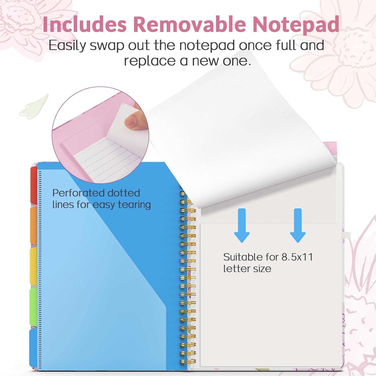 Sooez Folio portapapeles con bloc de notas recargable, carpeta portapapeles con 10 bolsillos de almacenamiento para tamaño carta, cuaderno