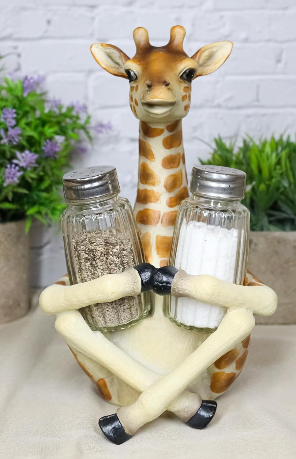 Ebros Gift Safari Adorable jirafa de lejano alcance salero y pimentero figura con cocteleras de cristal, cocina, comedor, decoración del hogar,