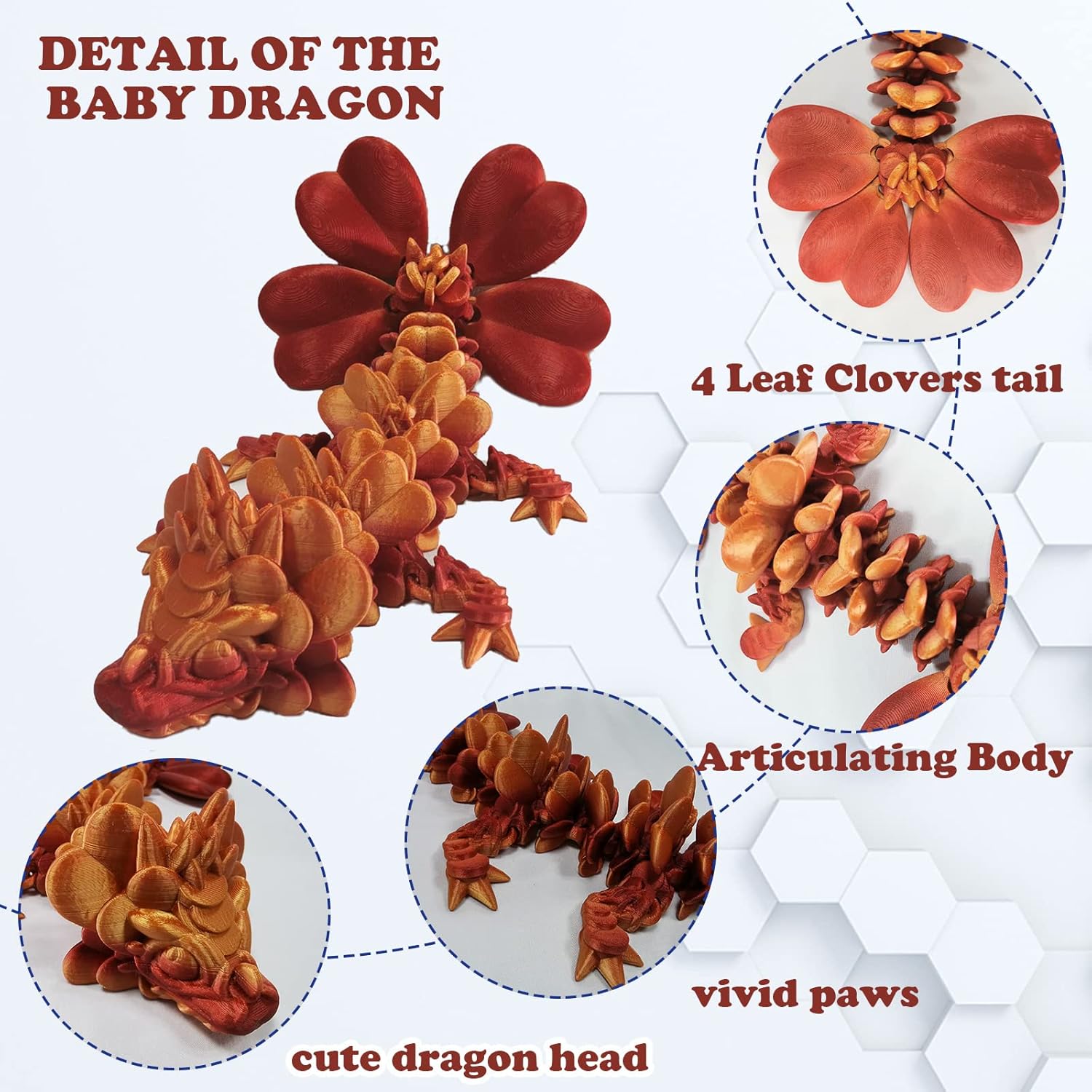 Juguetes de dragón impresos en 3D, figuras de acción de dragón articuladas con hojas de la suerte con articulaciones giratorias y flexibles, figuras