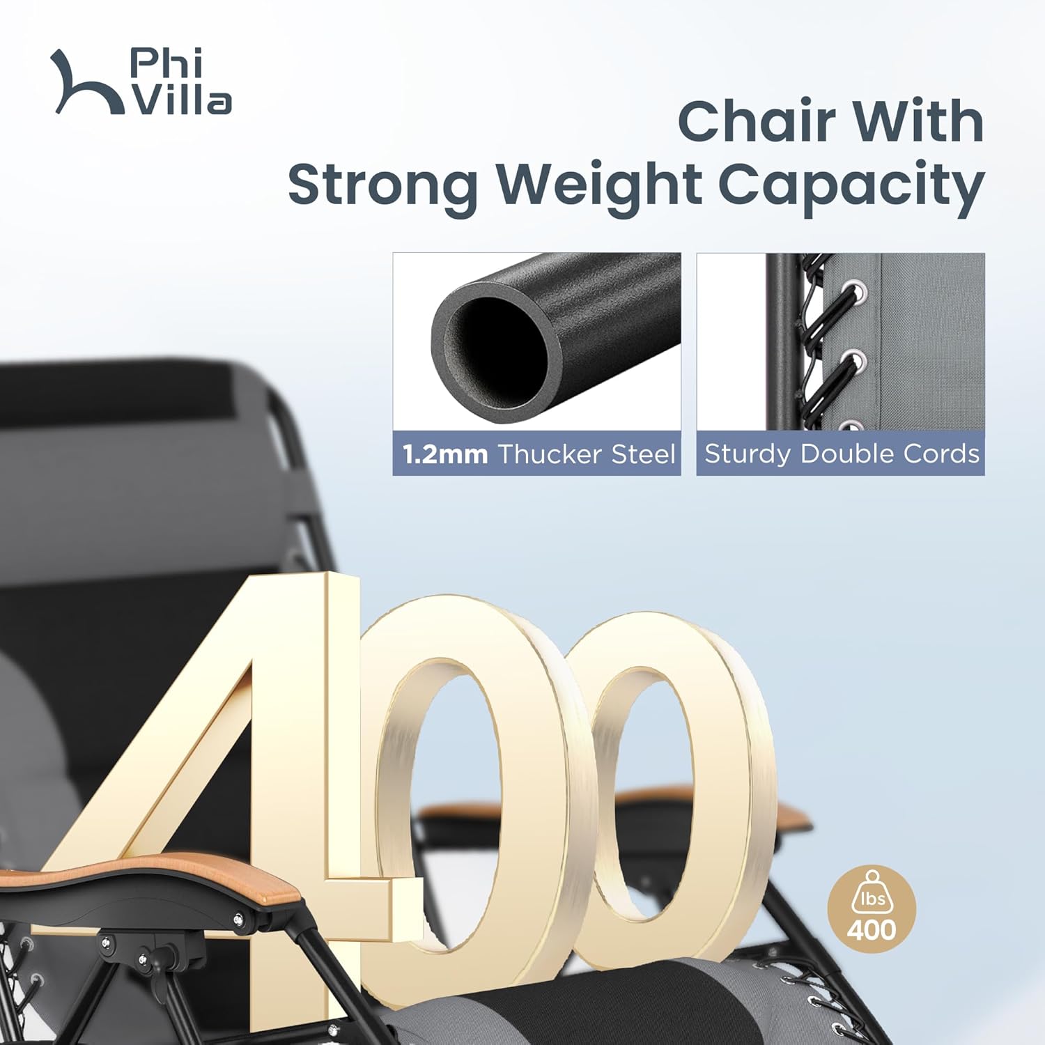 PHI VILLA Silla XXL acolchada de gravedad cero, silla reclinable plegable para patio, asiento de 30 pulgadas de ancho, tumbona antigravedad con