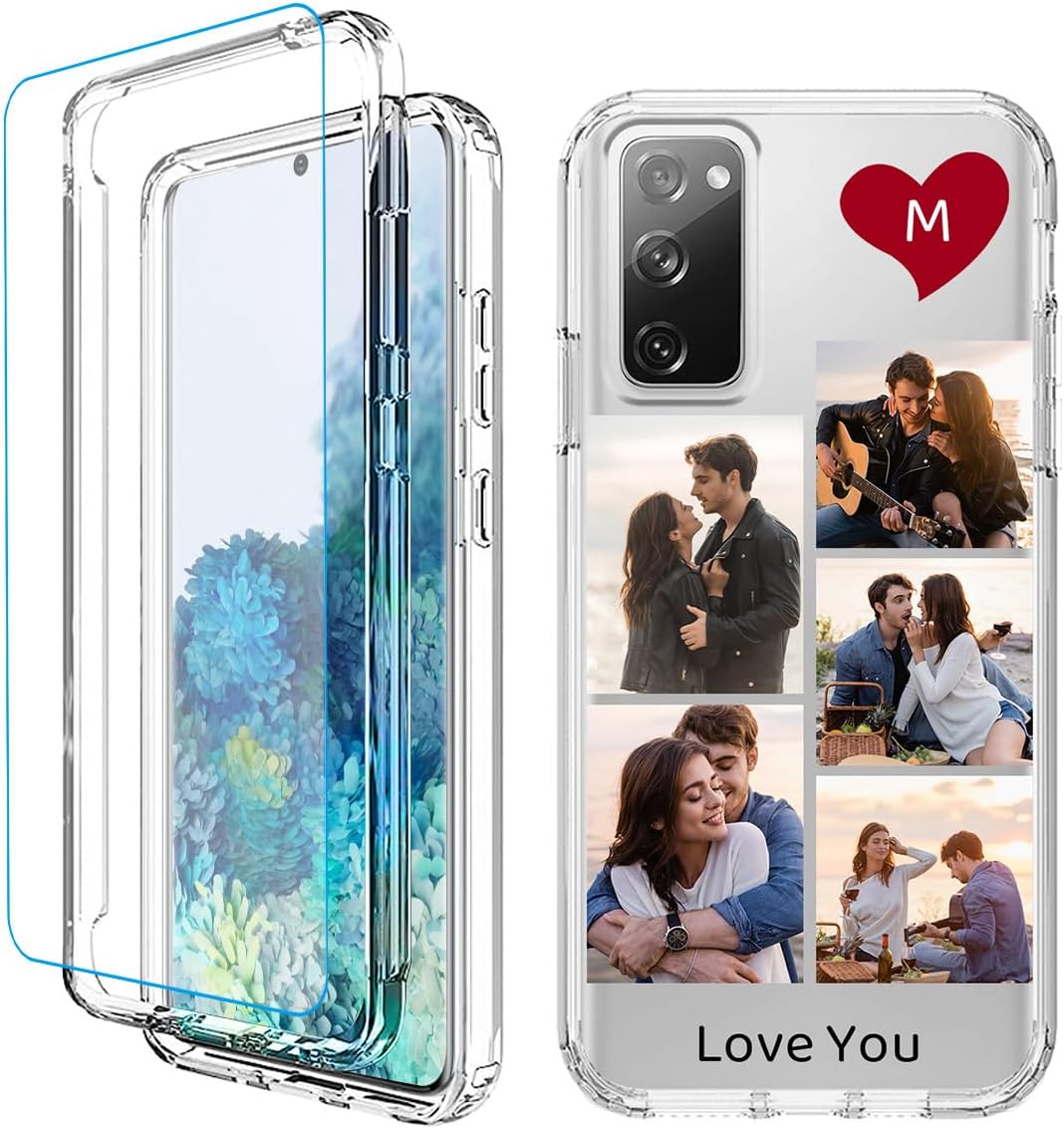 Funda personalizada para Samsung Galaxy S20 FE 5G con protector de pantalla de vidrio templado Imagen personalizada de collage de fotos 360,