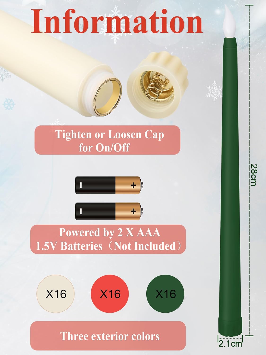Funtery 48 velas LED sin llama, velas falsas que funcionan con pilas, velas a granel de 11 pulgadas, velas LED altas para Navidad, día de San
