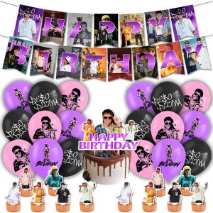 Celebra la fiesta de cumpleaños estilo Peso Pluma Decoraciones de fiesta incluyendo pancarta, globos, decoración de pastel y adornos para cupcakes Celebra la fiesta de cumpleaños estilo Peso Pluma Decoraciones de fiesta incluyendo pancarta, globos, decoración de pastel y adornos para cupcakes