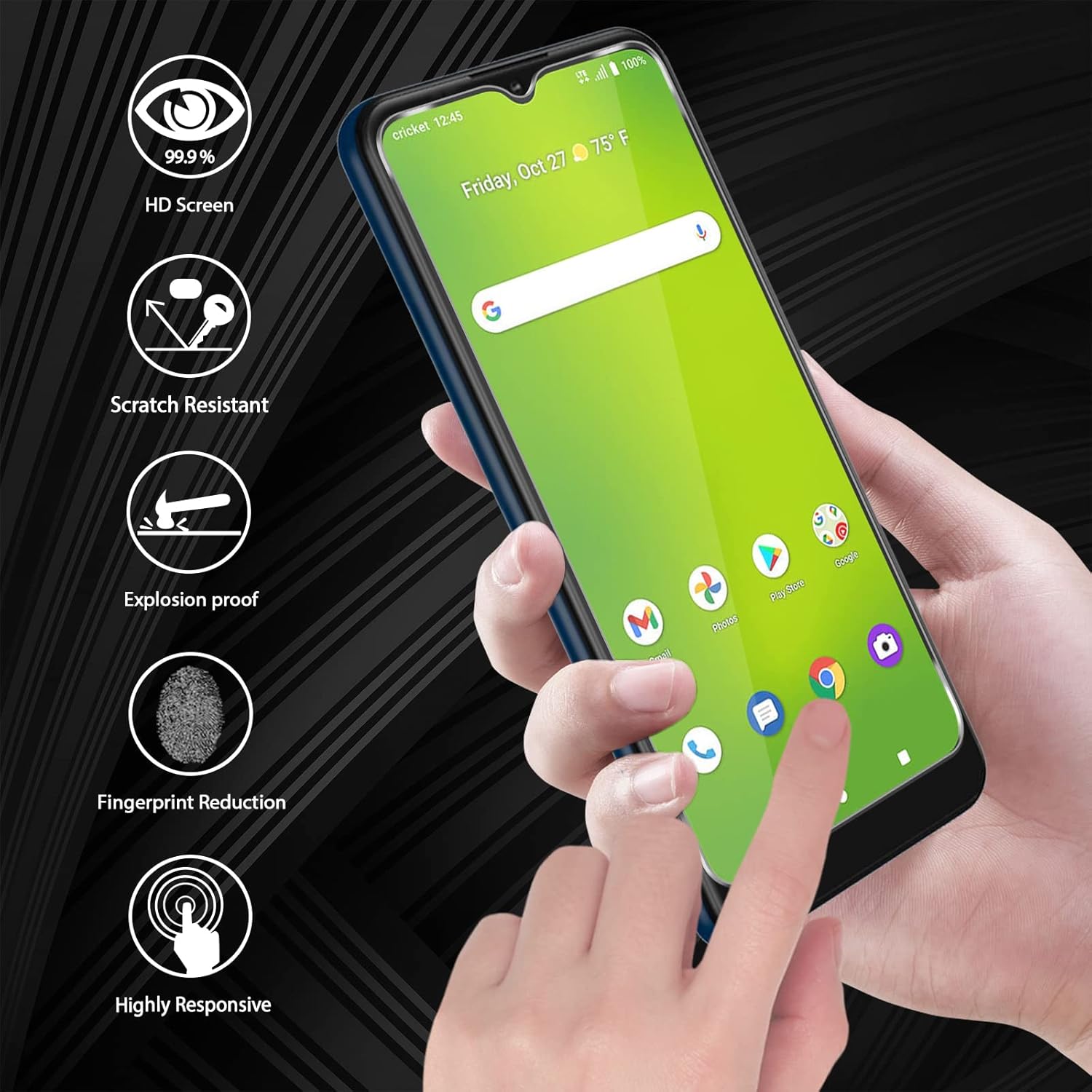 Orzero – Protector de pantalla compatible con Cricket Icon 3, vidrio templado 2.5D, bordes de arco 9 de dureza HD, sin burbujas (reemplazo de por