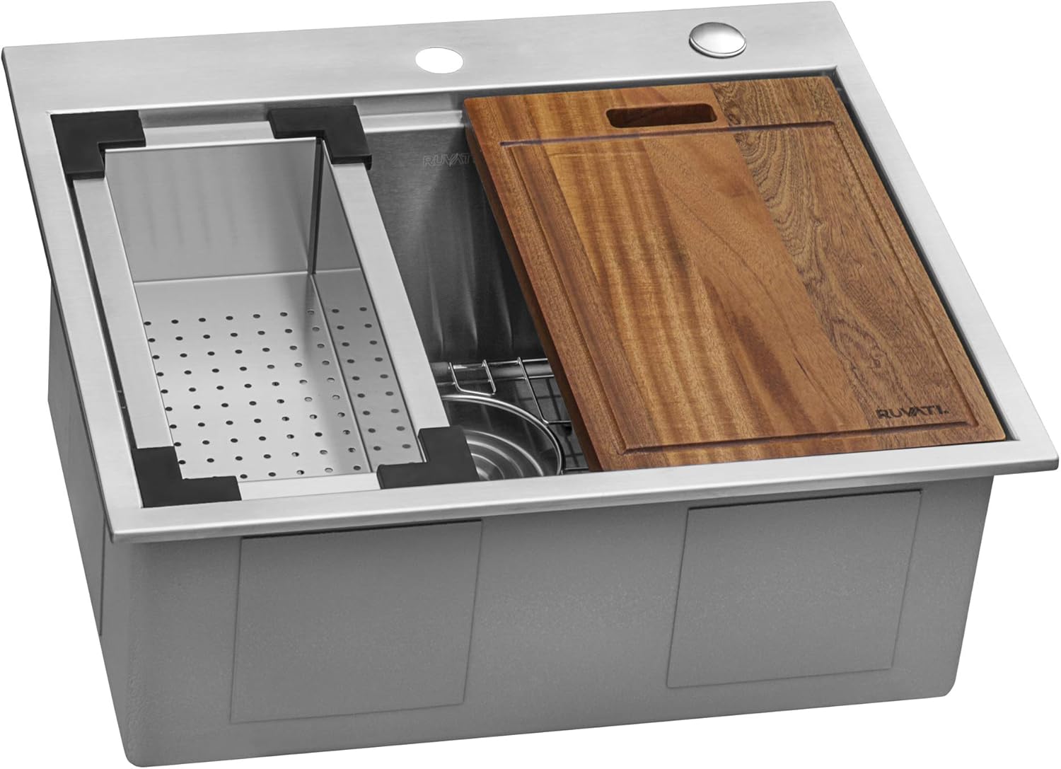 Ruvati – Fregadero de cocina de acero inoxidable calibre 16, con estación de trabajo empotrable y de montaje superior