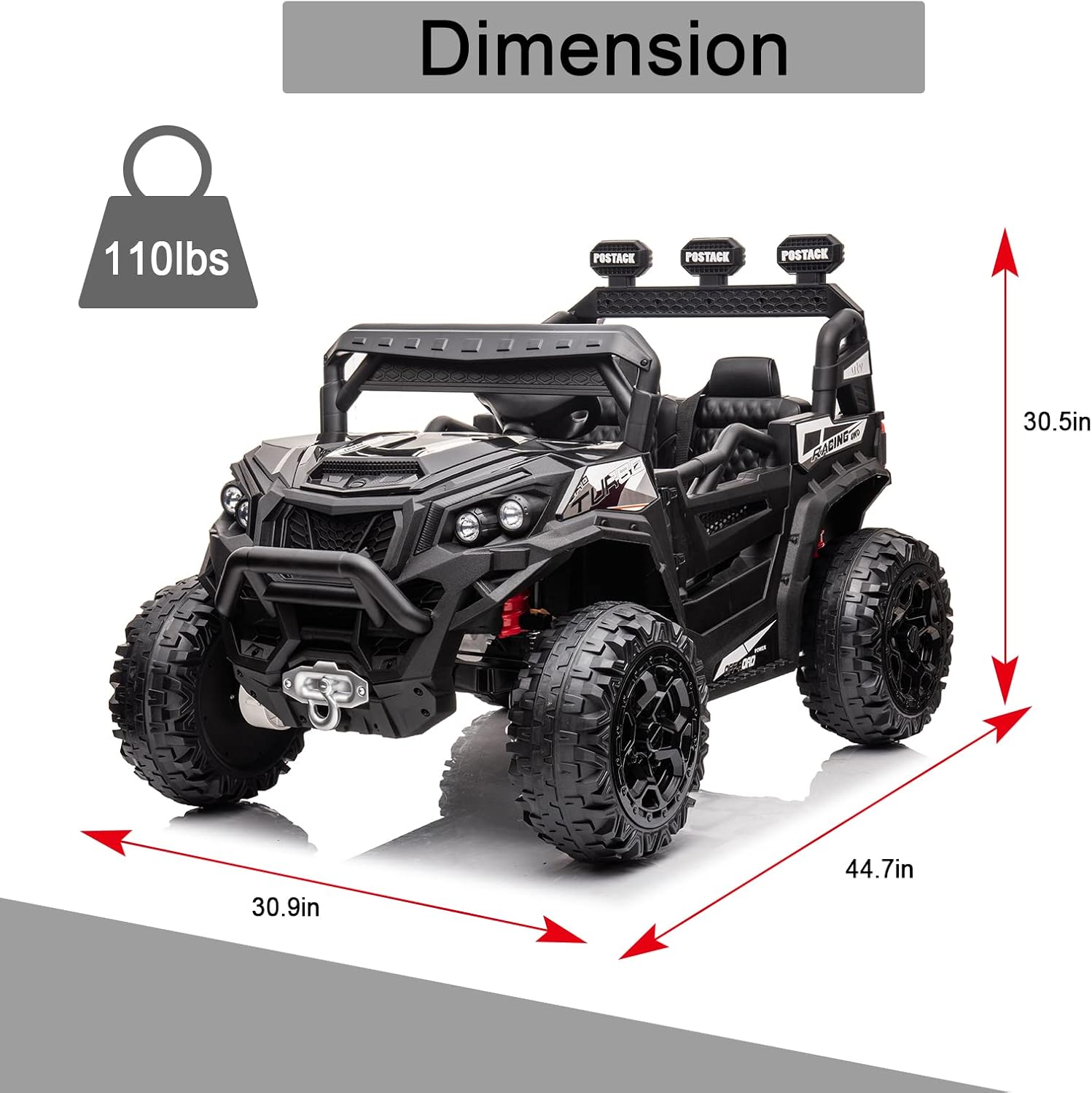 POSTACK 4X4 Ride-On UTV Buggy 24V Ride On Toy Car w 2.4G Remote Control Electric Ride On Off-Road Truck Car with Spring Suspension for Kids