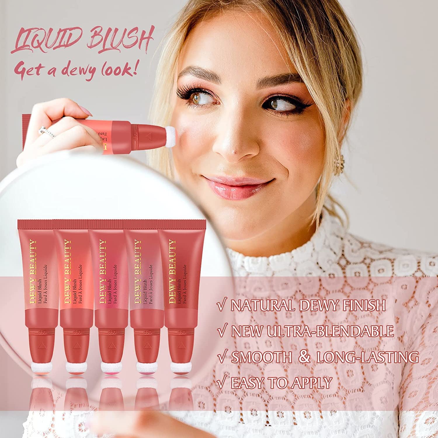 Lápiz de maquillaje líquido para rubor, barra de belleza con cojín de aire, rubor líquido con aplicador de cojín de aire, tanto para labios como en