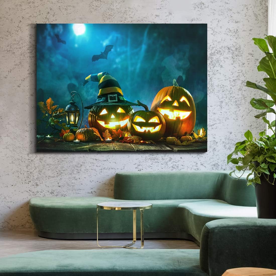 Denozer – Lienzo decorativo para pared, diseño de farol de calabaza de Halloween, para decoración de pared del hogar, estirado y enmarcado, listo