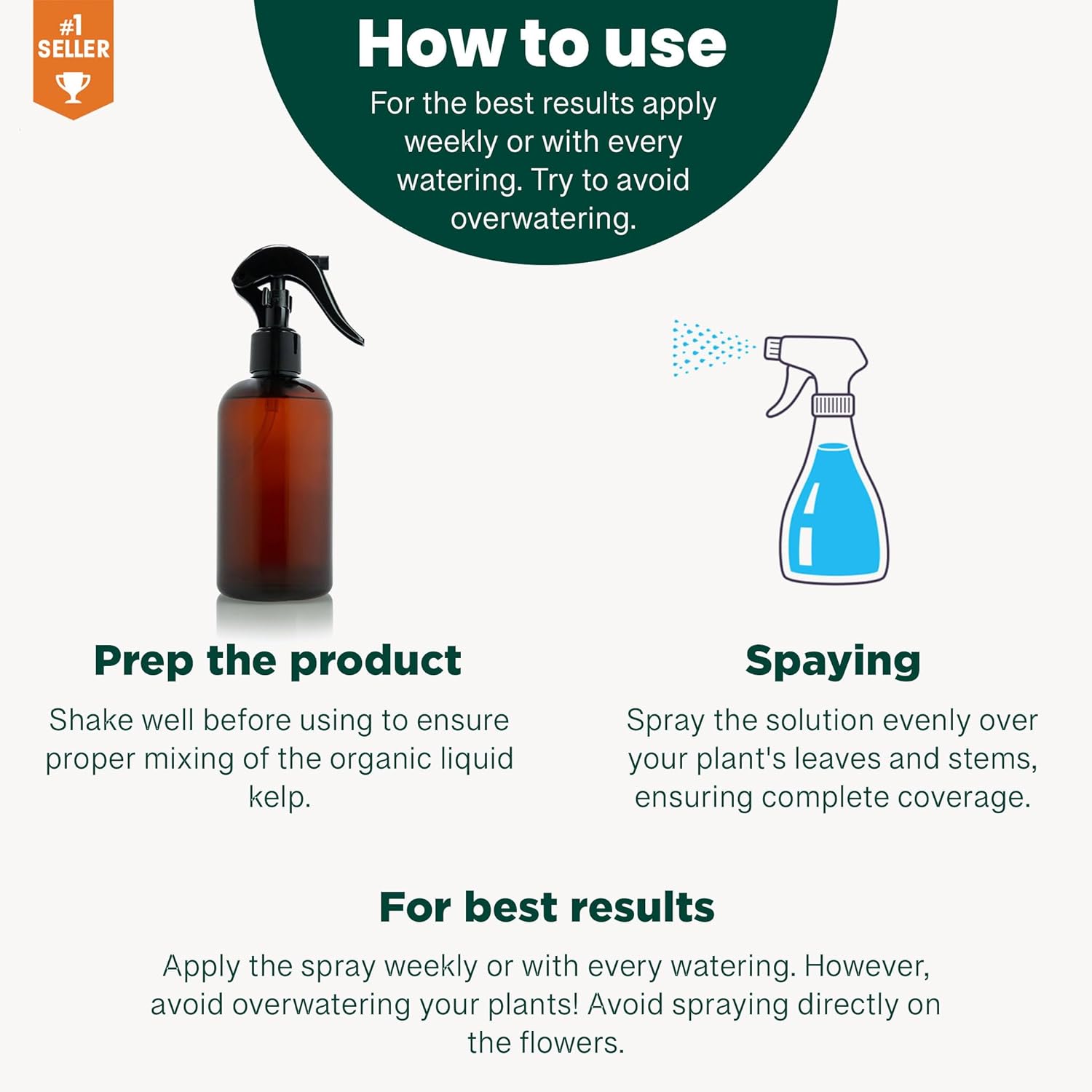 Spray de algas líquidas orgánicas prémium para Piece Lily  8 onzas  Superalimento orgánico en aerosol para impulsar el crecimiento de tu planta y el