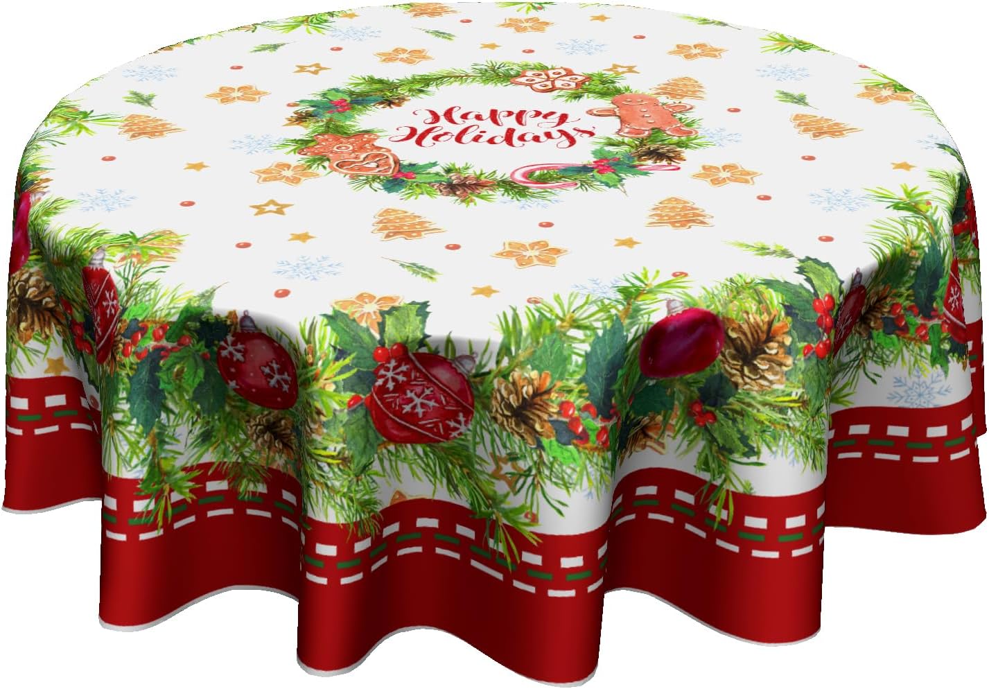 Giwawa Mantel redondo de bola de Navidad de 60 pulgadas, impermeable, cubierta de mesa para el hogar, restaurante, cocina, picnic, decoración de