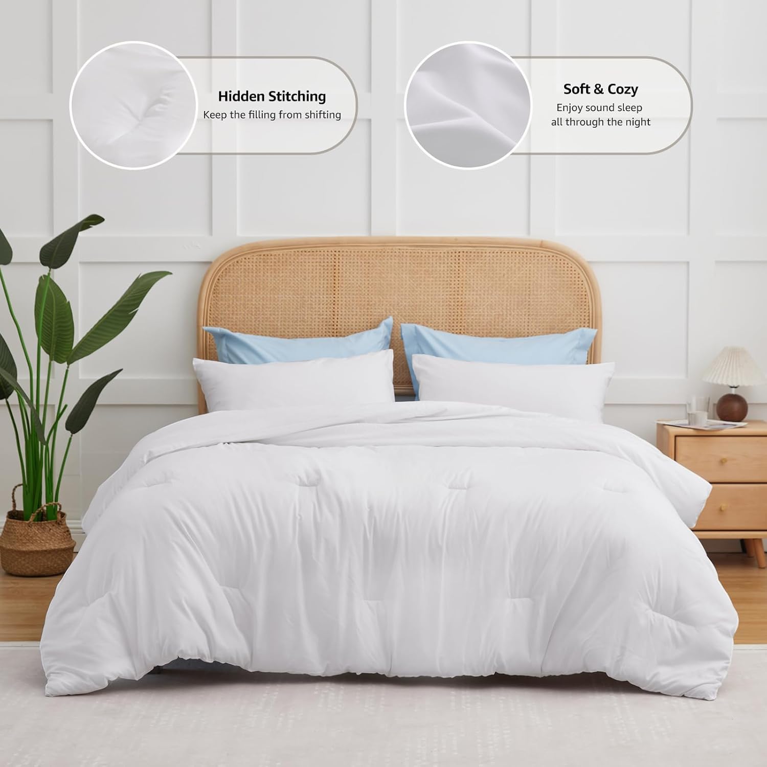 CozyLux Juego de edredón blanco tamaño King, juego de ropa de cama de 3 piezas, transpirable, acolchado, bohemio, edredón de microfibra suave y