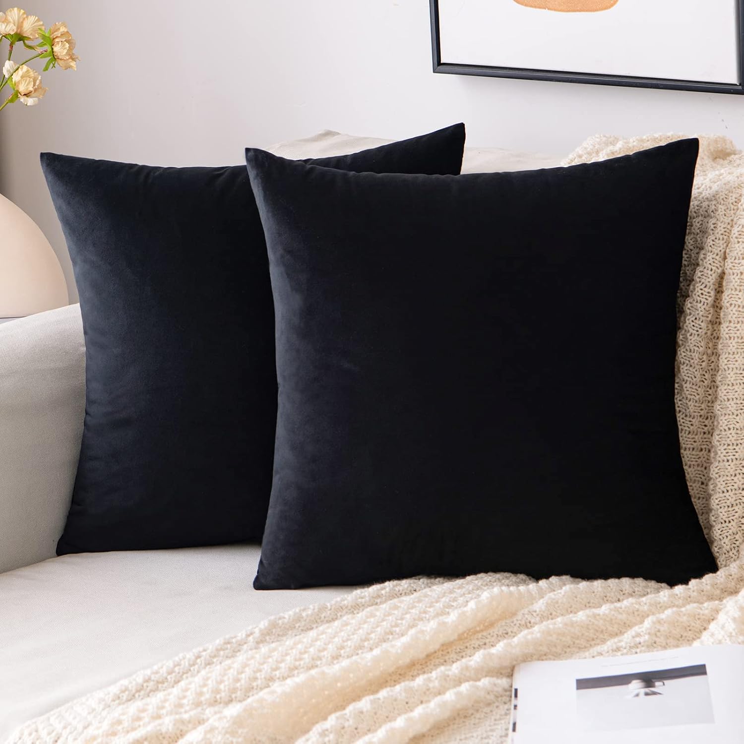 EMEMA Paquete de 2 fundas de almohada de terciopelo decorativas, cuadradas, suaves y sólidas, para sofá, dormitorio o automóvil, 16 x 16 pulgadas,