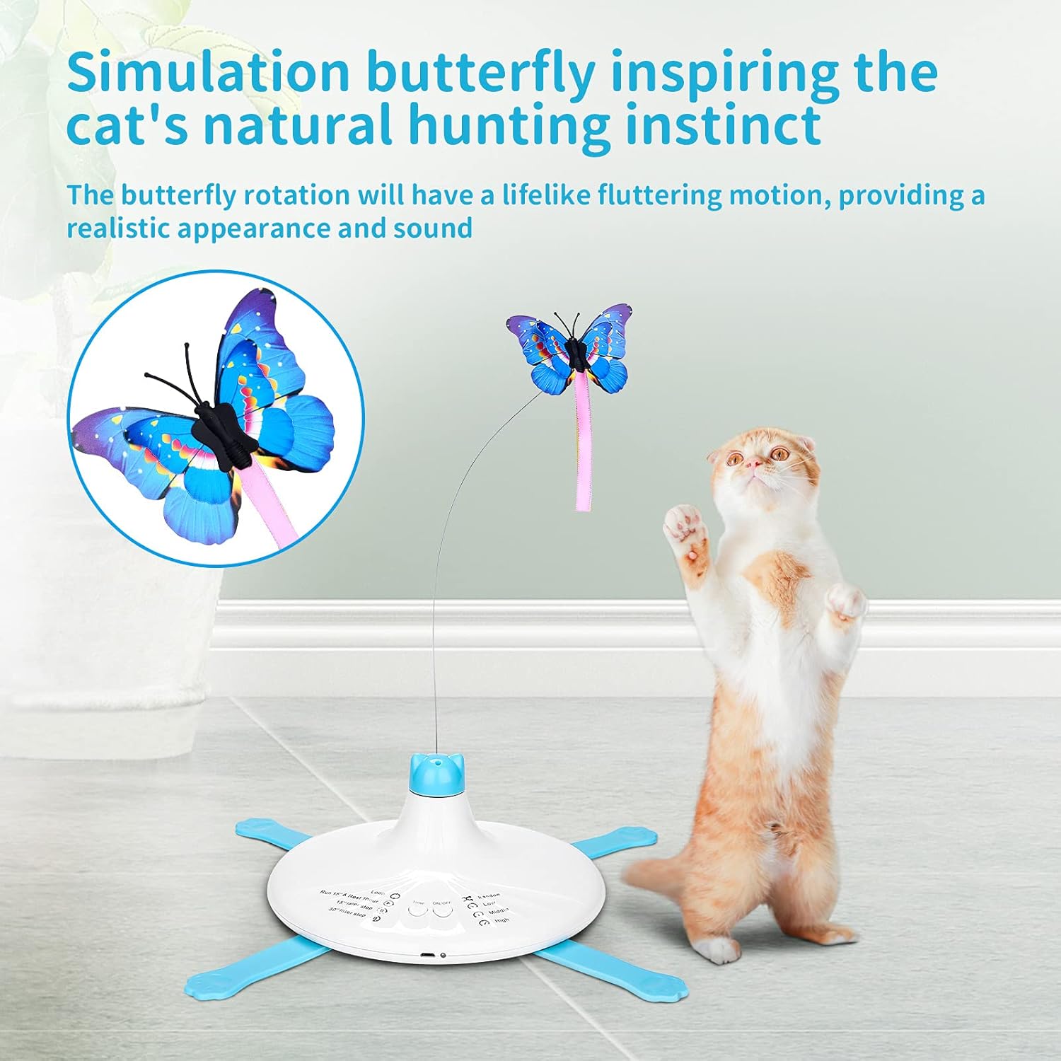 PETTOM Recambios para gatos Juguete B0936T245Z Interactivo Teaser Gatos Juguete Tres Mariposas Giratorias Divertido Ejercicio Gatito Juguete Mascota
