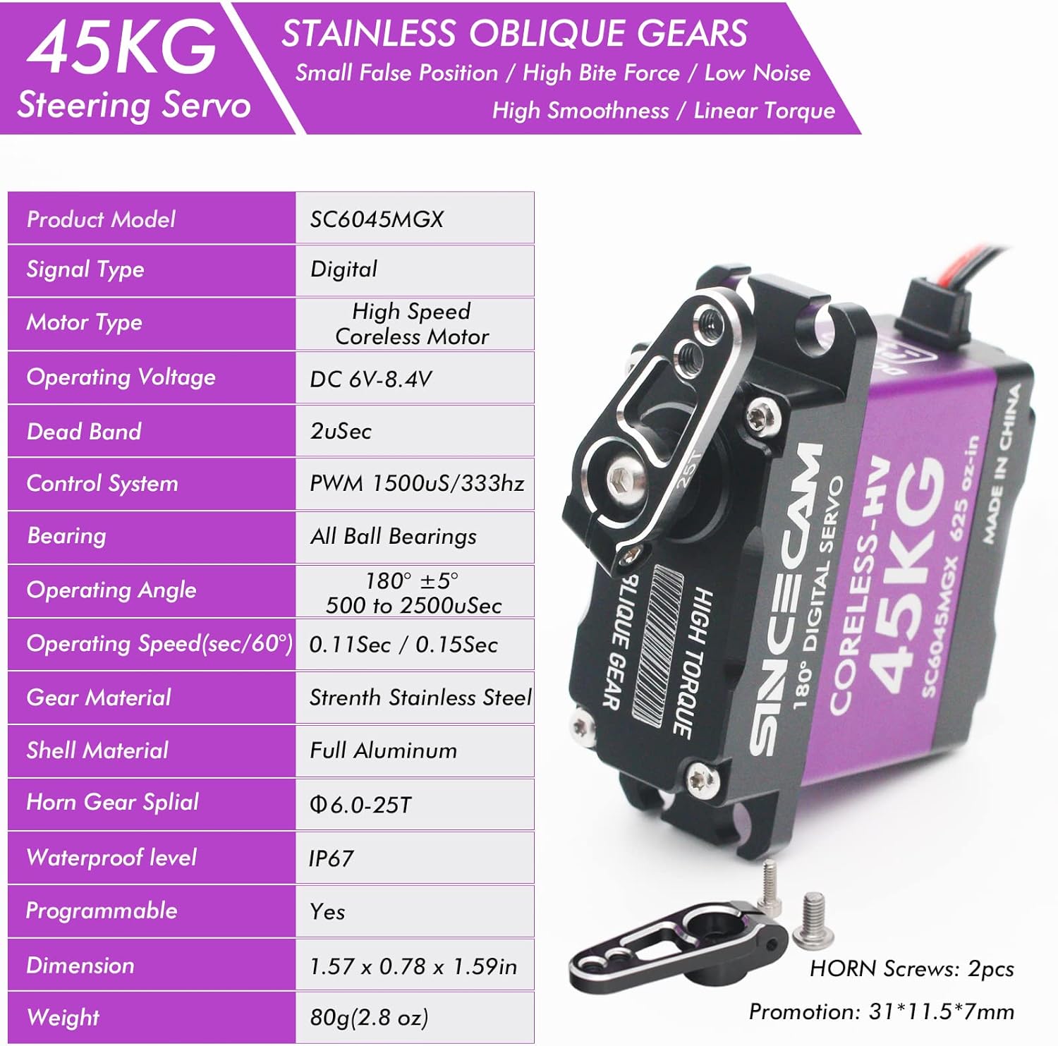 Servo sin núcleo de 99.2 lbs Servo impermeable de alto par de torsión de metal oblicuo engranaje 180  Servo de dirección completa Caja de aluminio