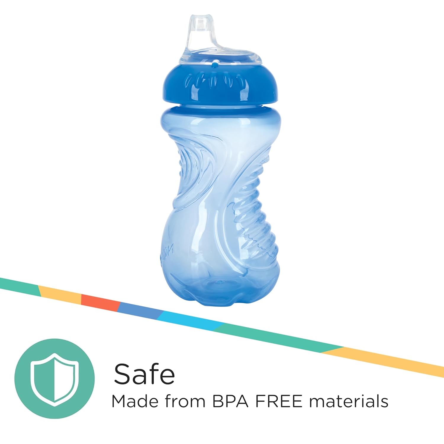 Nuby Paquete de 3 vasos antiderrames para niños pequeños, a prueba de derrames, con agarre fácil y firme, sin BPA, azul, aguamarina, verde