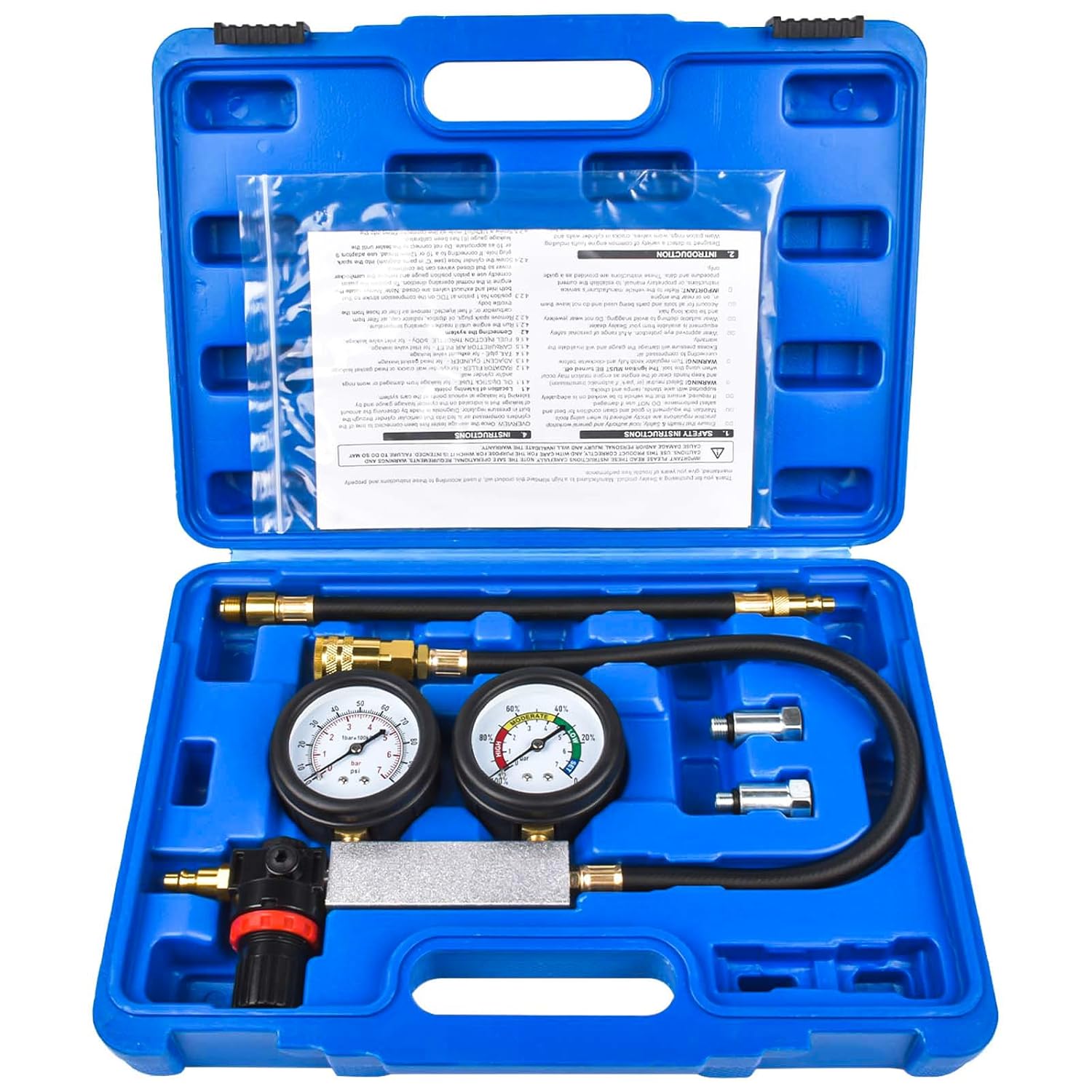 Handor Kit de probador de fugas de cilindro y medidor de presión dual, detector de fugas de compresión del motor, juego de prueba de fugas para
