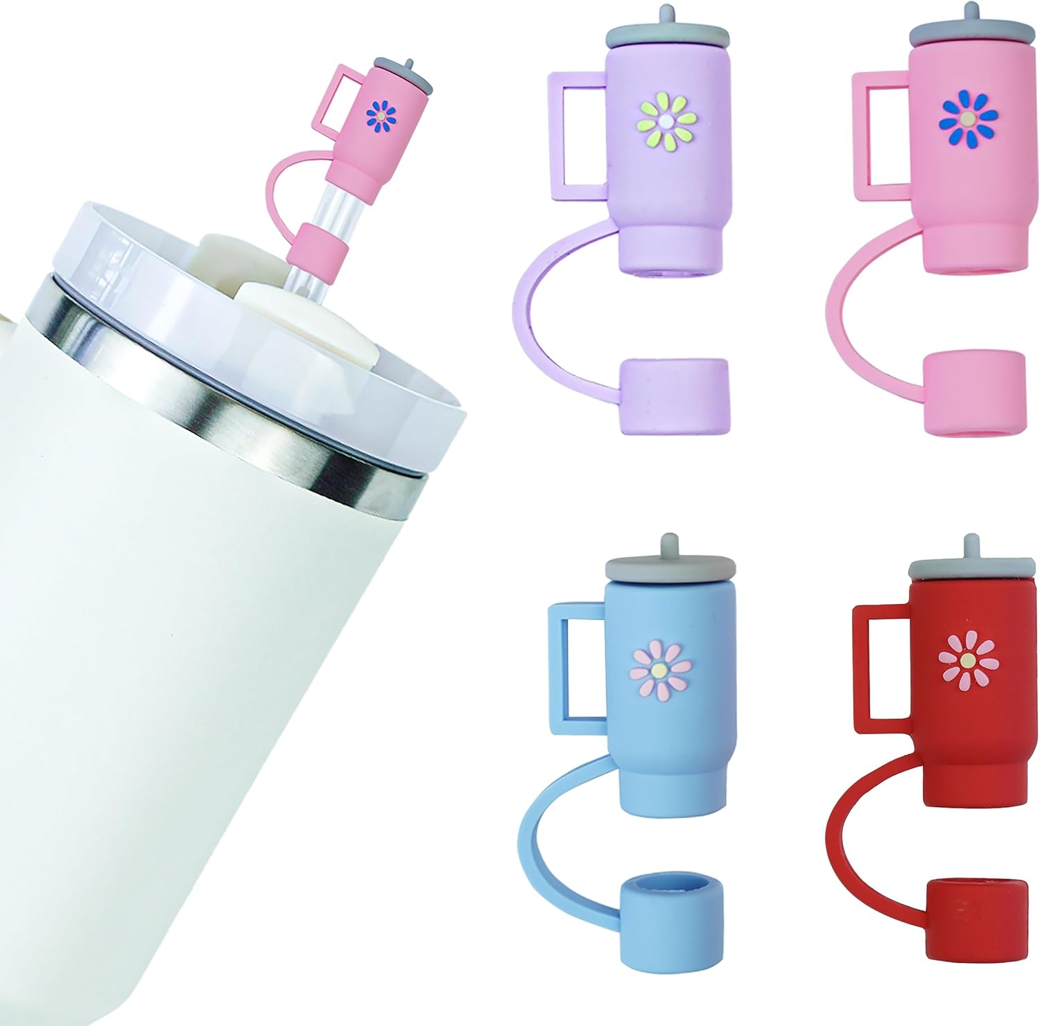 4 tapas de silicona compatibles con Stanley Cup de 30 y 40 onzas seguridad a prueba de fugas y diseños modernos. Antiderrames, polvo Stanley Straw