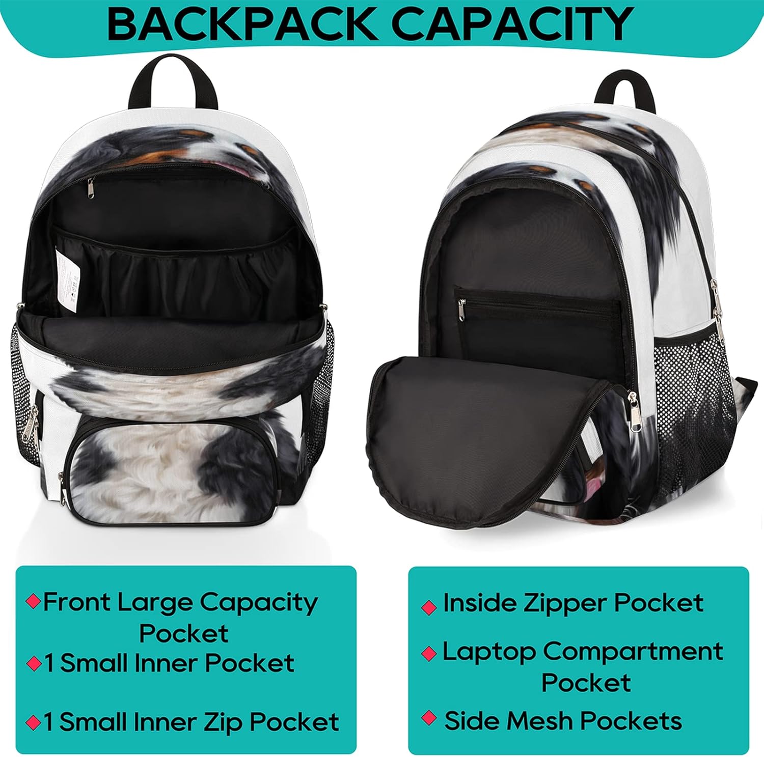 Linda mochila escolar para perros de montaña bernés, mochila escolar para adolescentes, niñas, niños, mochila escolar para computadora de hombro,