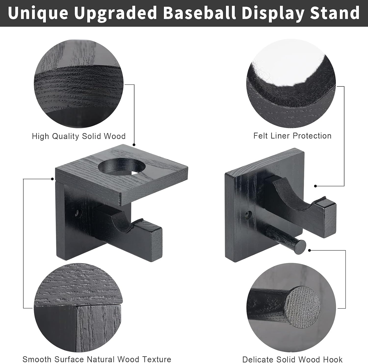 Soporte de pared para bate de béisbol, soporte para bate de sóftbol para pantalla horizontal y vertical, bate de béisbol de madera maciza protege