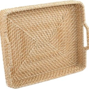 Bandeja de ratán tejida a mano con asas para desayuno, bebidas, refrigerio para comedormesa de café (color natural, grande) Bandeja de ratán tejida a mano con asas para desayuno, bebidas, refrigerio para comedormesa de café (color natural, grande)