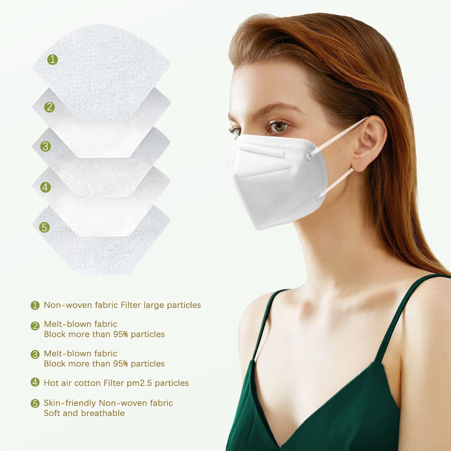 POQCCT Mascarillas KN95, paquete de 50 unidades, transpirable, respirador de seguridad transpirable, 5 capas, copa multicolor, máscara KN95