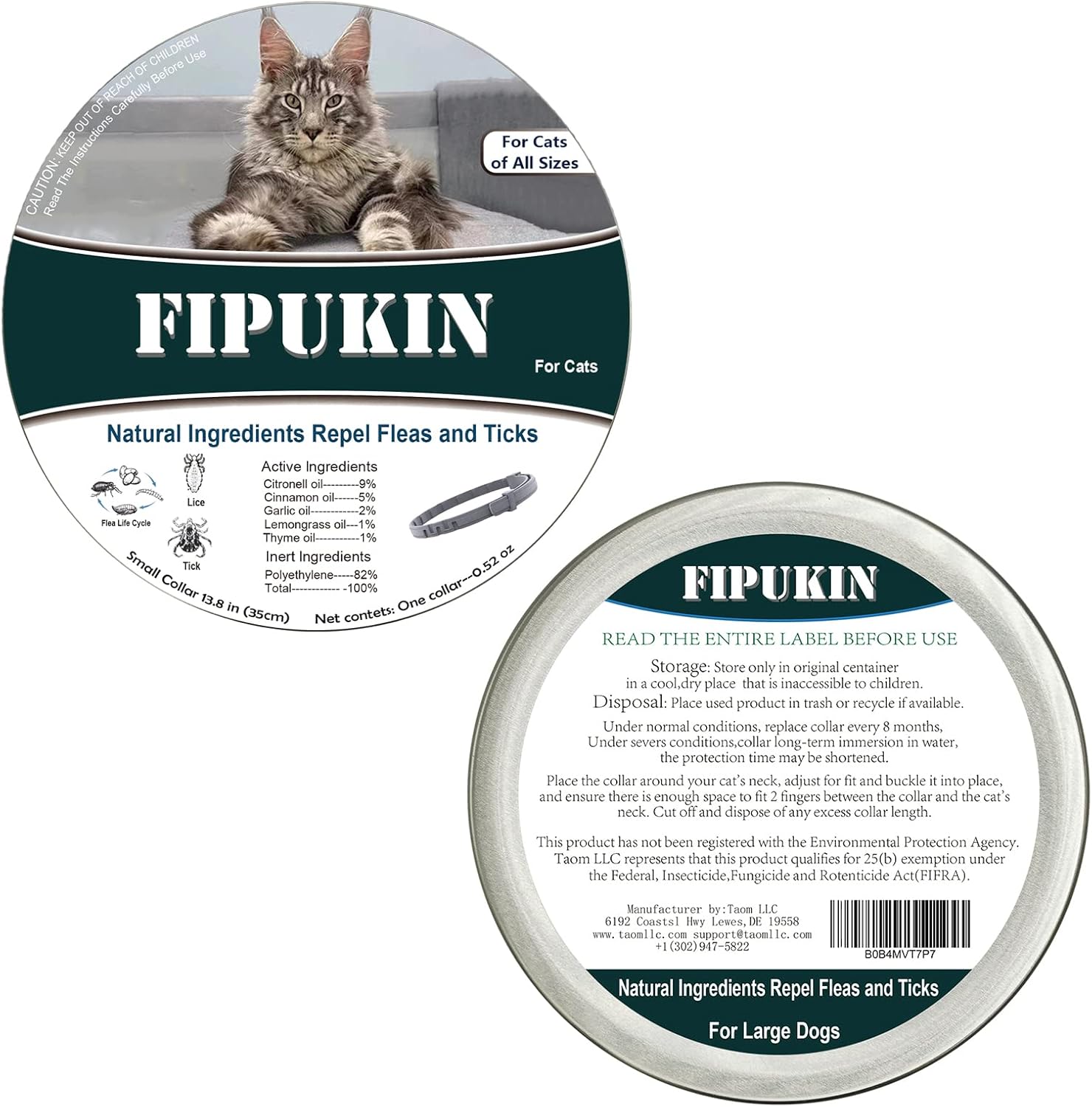 Collar natural y seguro para pulgas y garrapatas para perros pequeños, protección de 8 meses, impermeable, 13.8 pulgadas, talla única, herramienta