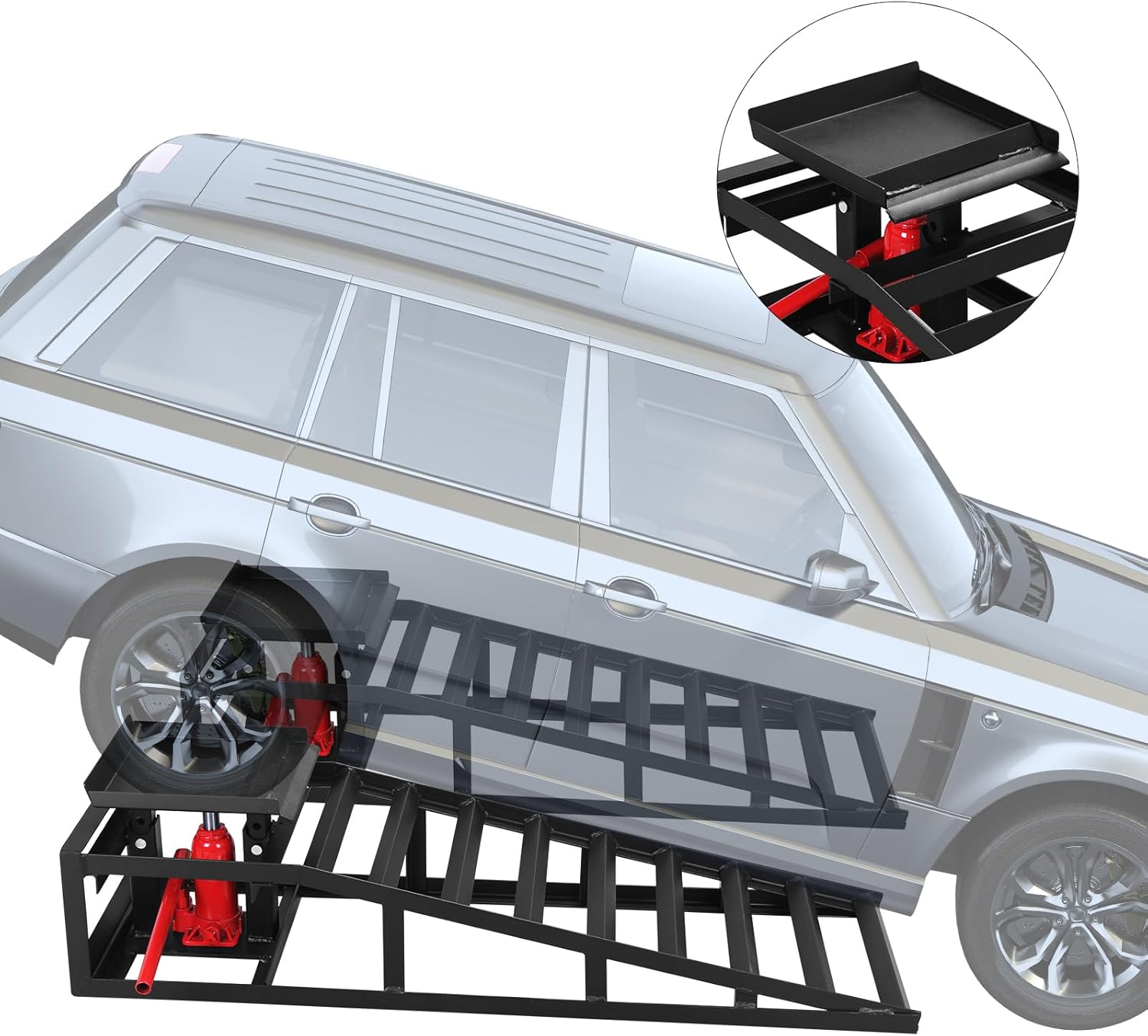 Paquete de 2 rampas hidráulicas de servicio para auto, camión, 5T, 10,000 libras, rampas hidráulicas para automóvil, camión, remolque, rampas
