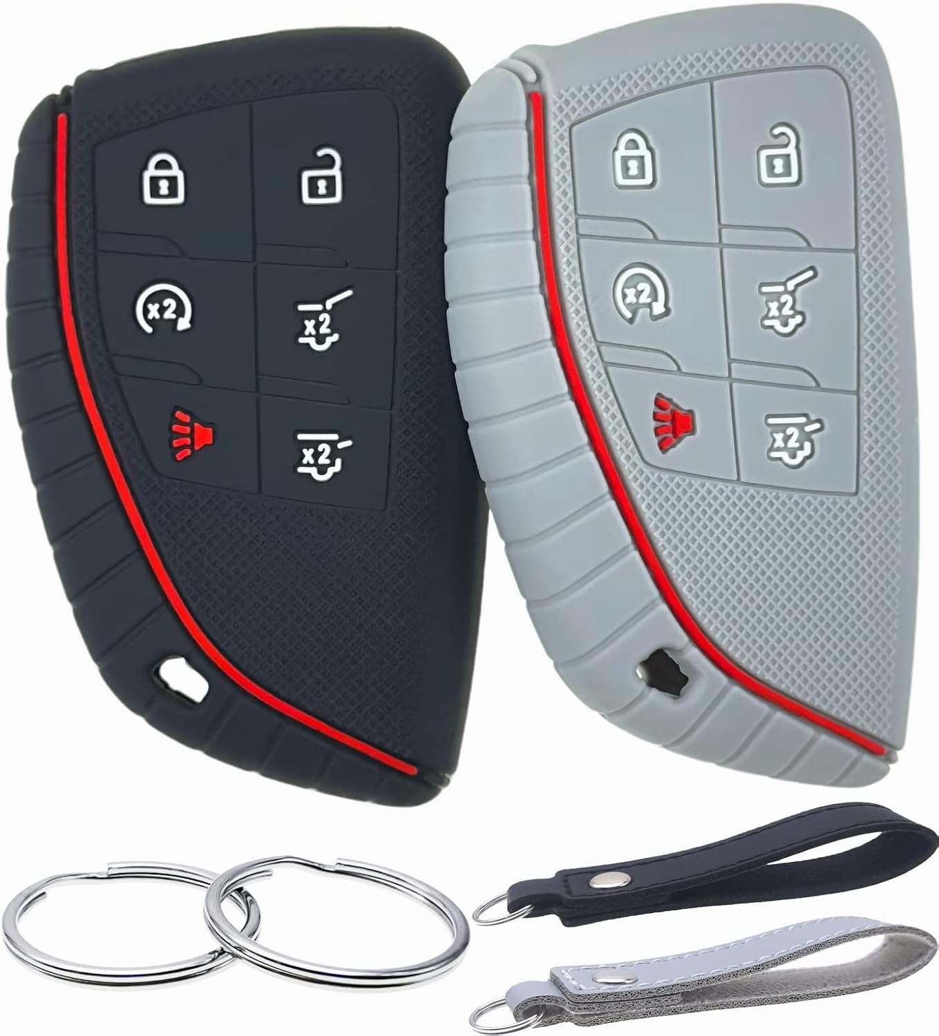 REPROTECTING Funda de goma de silicona para llavero compatible con 6 botones 2021 2022 2023 Chevrolet Suburban Tahoe GMC Yukon (negrogris)