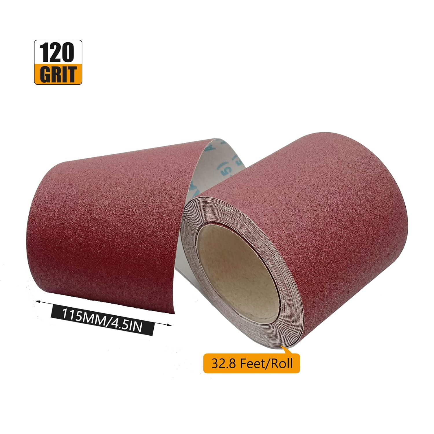 Rollo de tela de esmeril de grano 120, 4.5 pulgadas de ancho y 32.8 pies de largo (equivale a 14 hoja de papel de lija 71 piezas) rollos de papel de