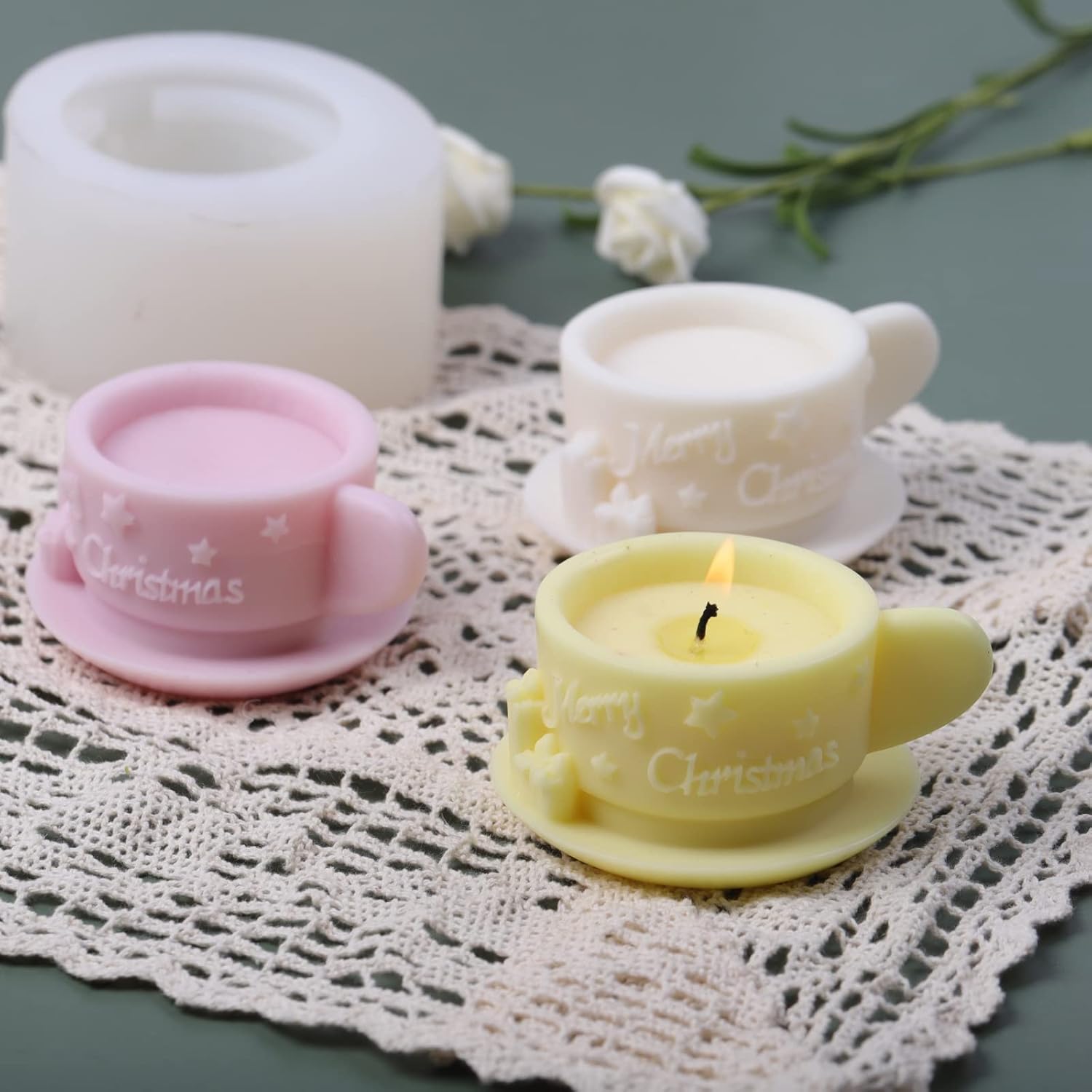 Molde de silicona para velas de copa de Navidad, molde de jabón de cera de soja, molde de fondant, molde de pastel de caramelo de chocolate, yeso,