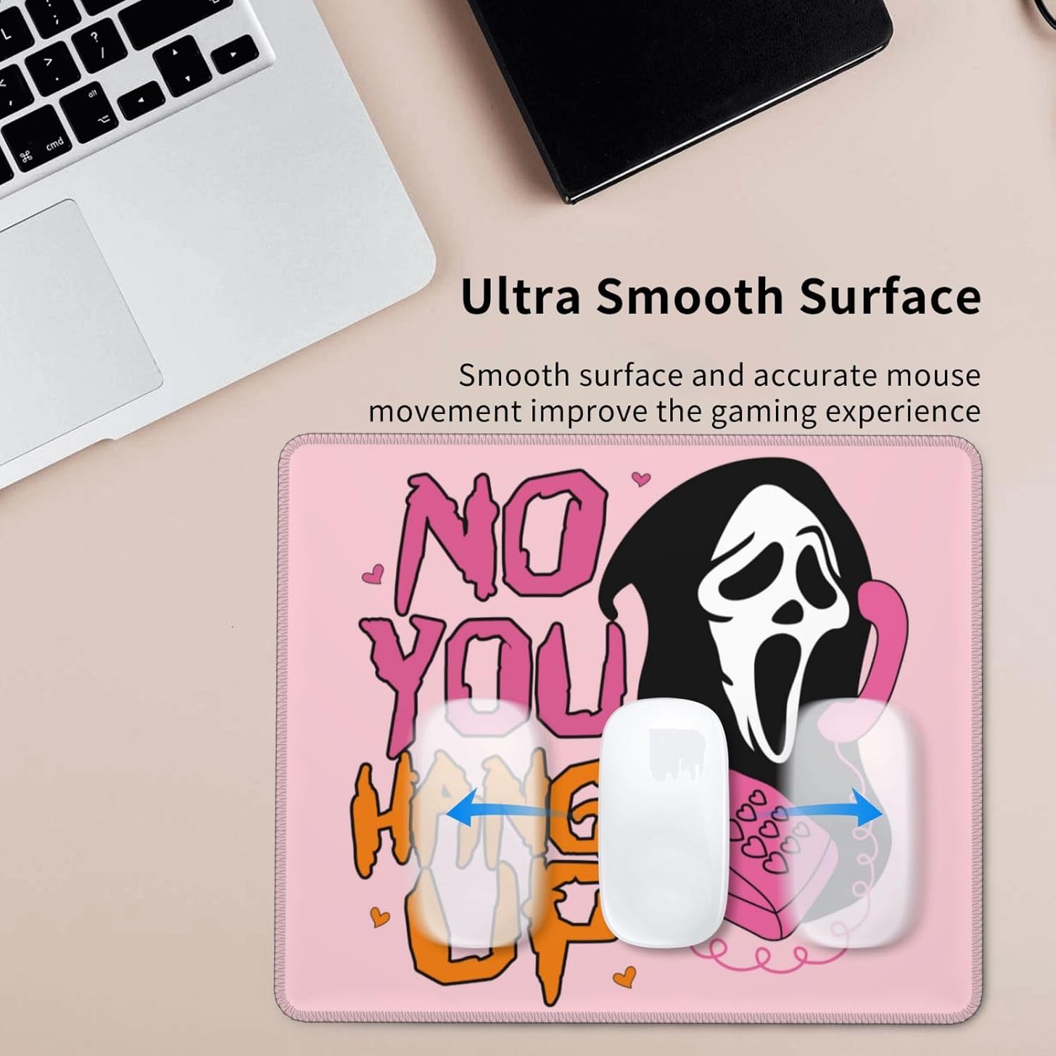 Alfombrilla de mouse cuadrada de calavera rosa para escritorio, base de goma antideslizante con borde cosido, alfombrilla de mouse para computadora
