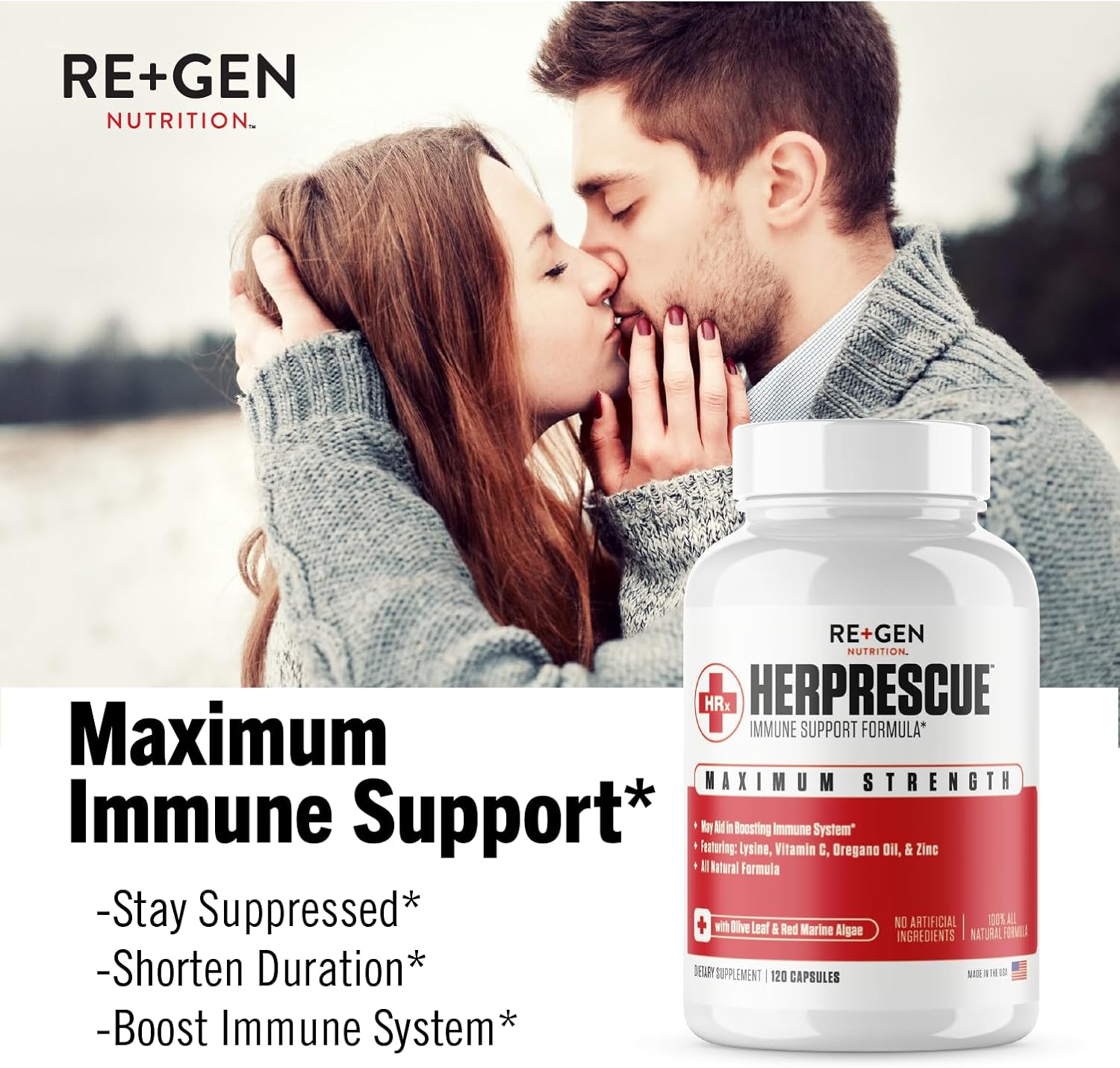 HERPRESCUE Suplemento de apoyo para brotes, cuidado del herpes labial para adultos, cápsulas naturales con zinc, vitamina C y L lisina aminoácido