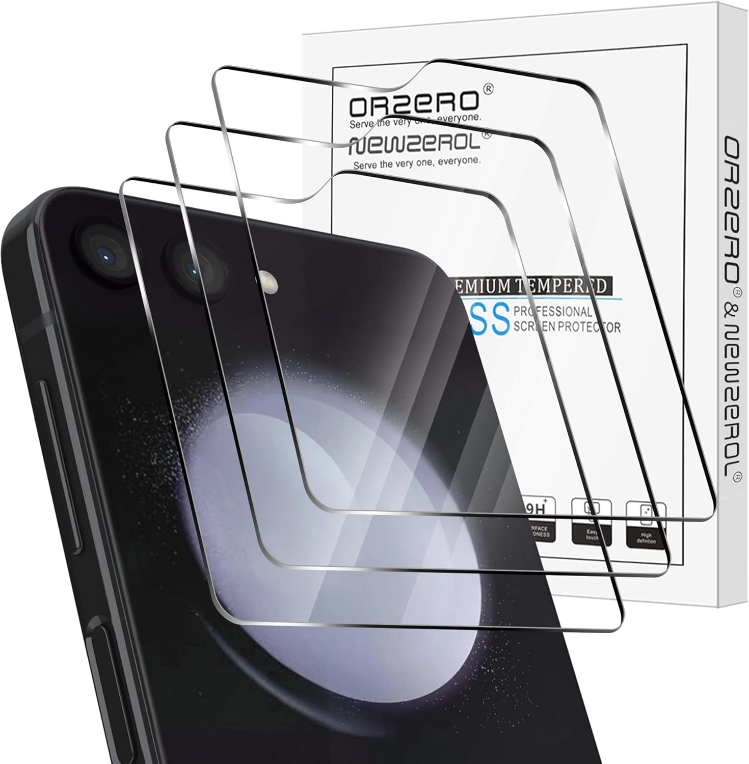 Orzero Paquete de 3 protectores de pantalla de vidrio templado compatibles con Samsung Galaxy Z Flip 5 5G (solo para pantalla trasera), bordes de